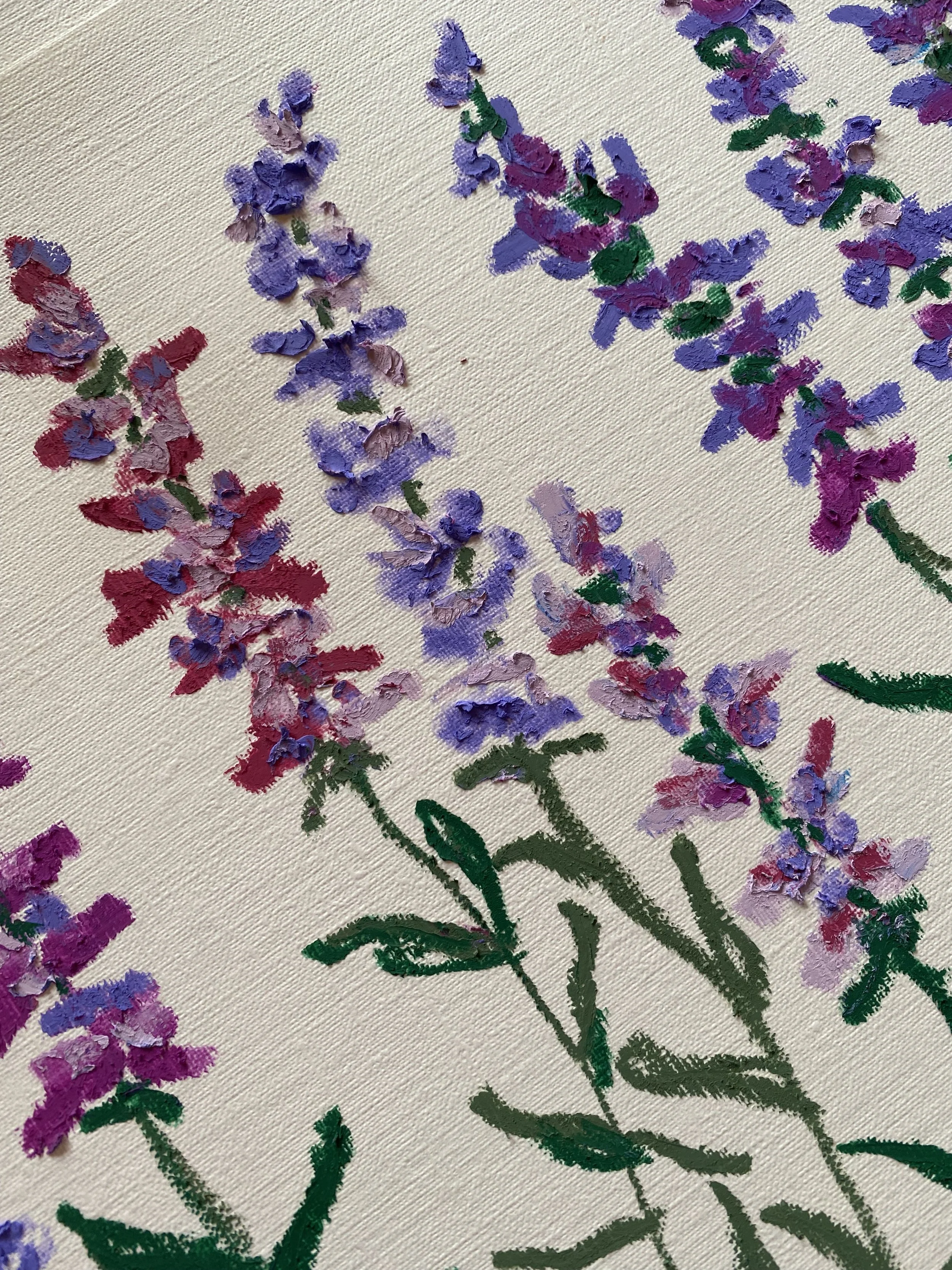 Purple oil pastel flowers