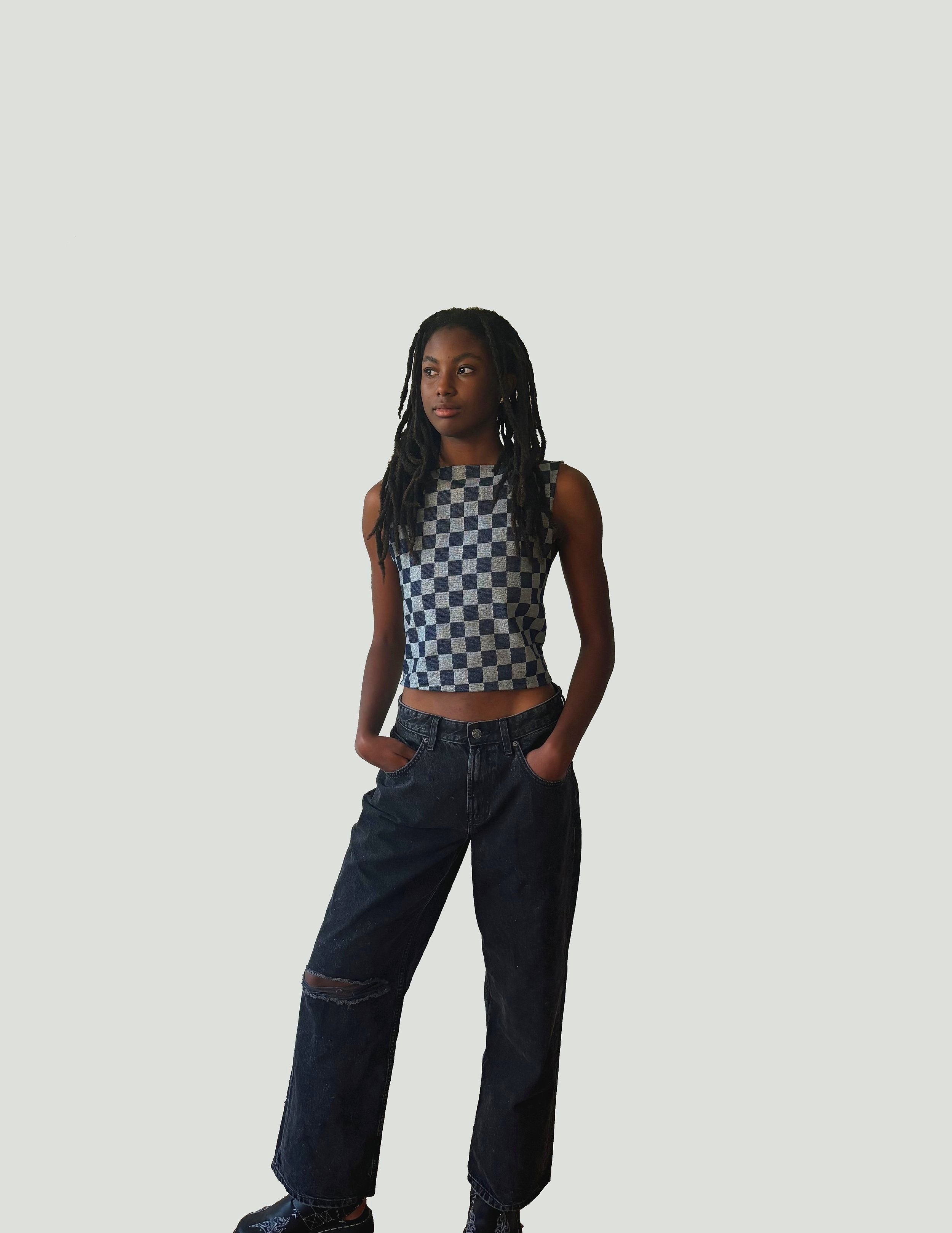 Checkered Denim Tank