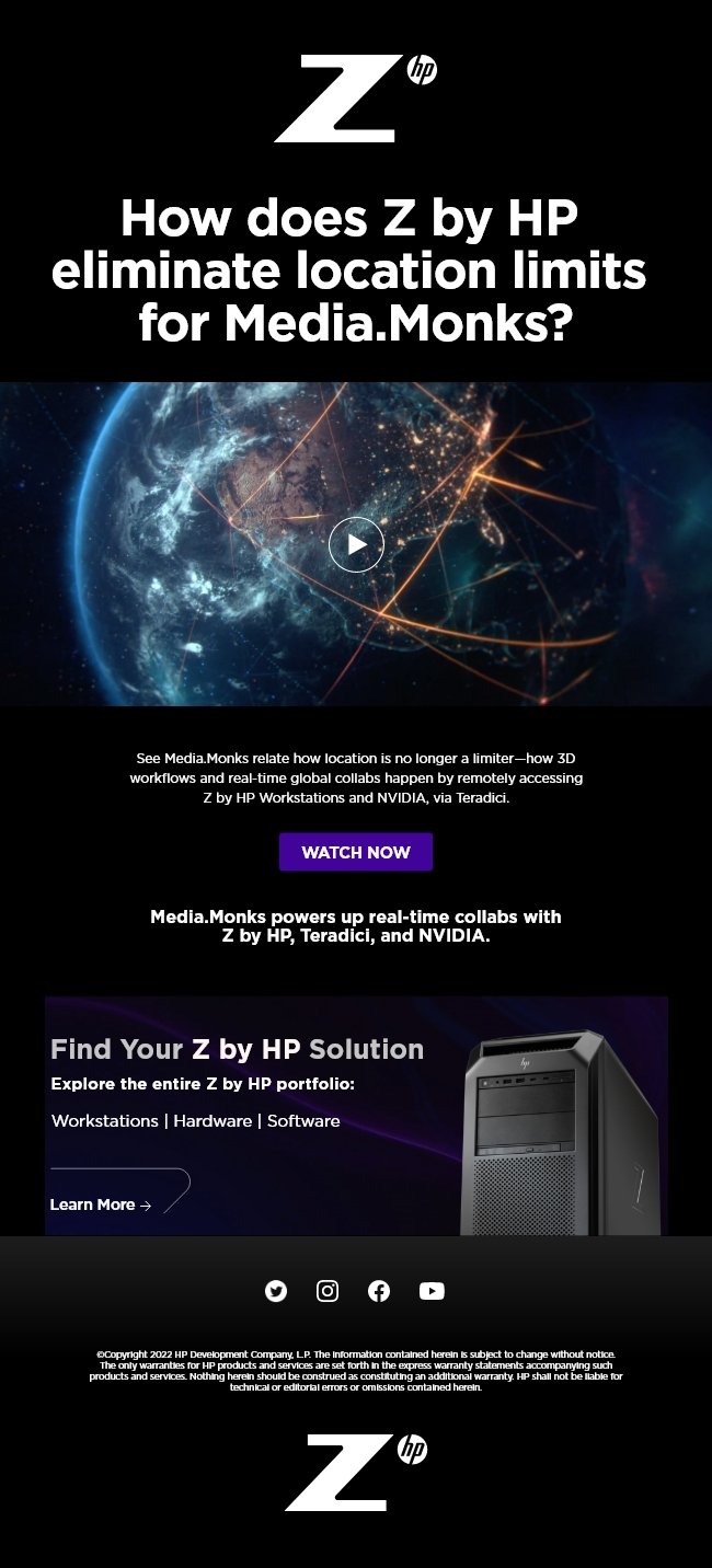 HP Z + Media.Monks campaign electronic direct mail, 04/2022