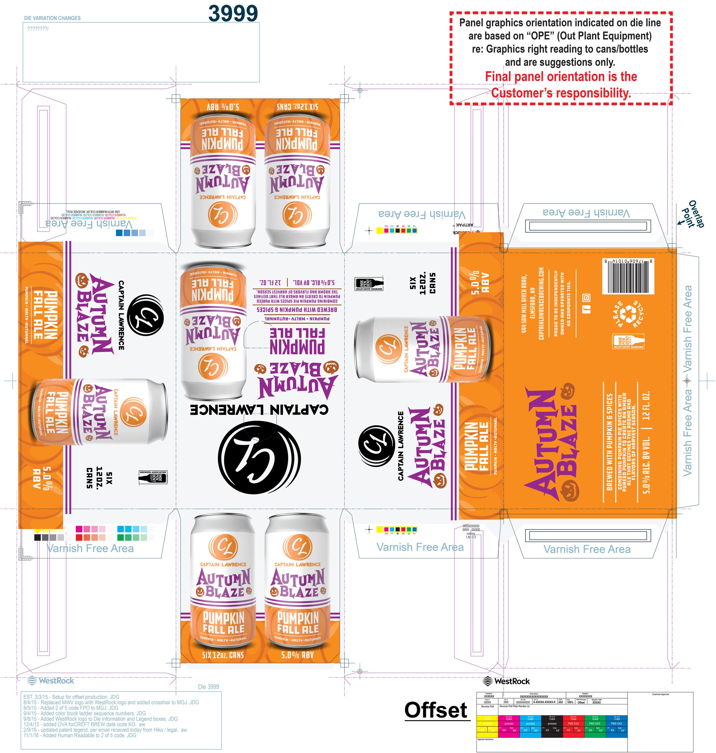 Captain Lawrence - Autumn Blaze Pumpkin Fall Ale - 6x12 pack. Dieline design and 3d rendering.