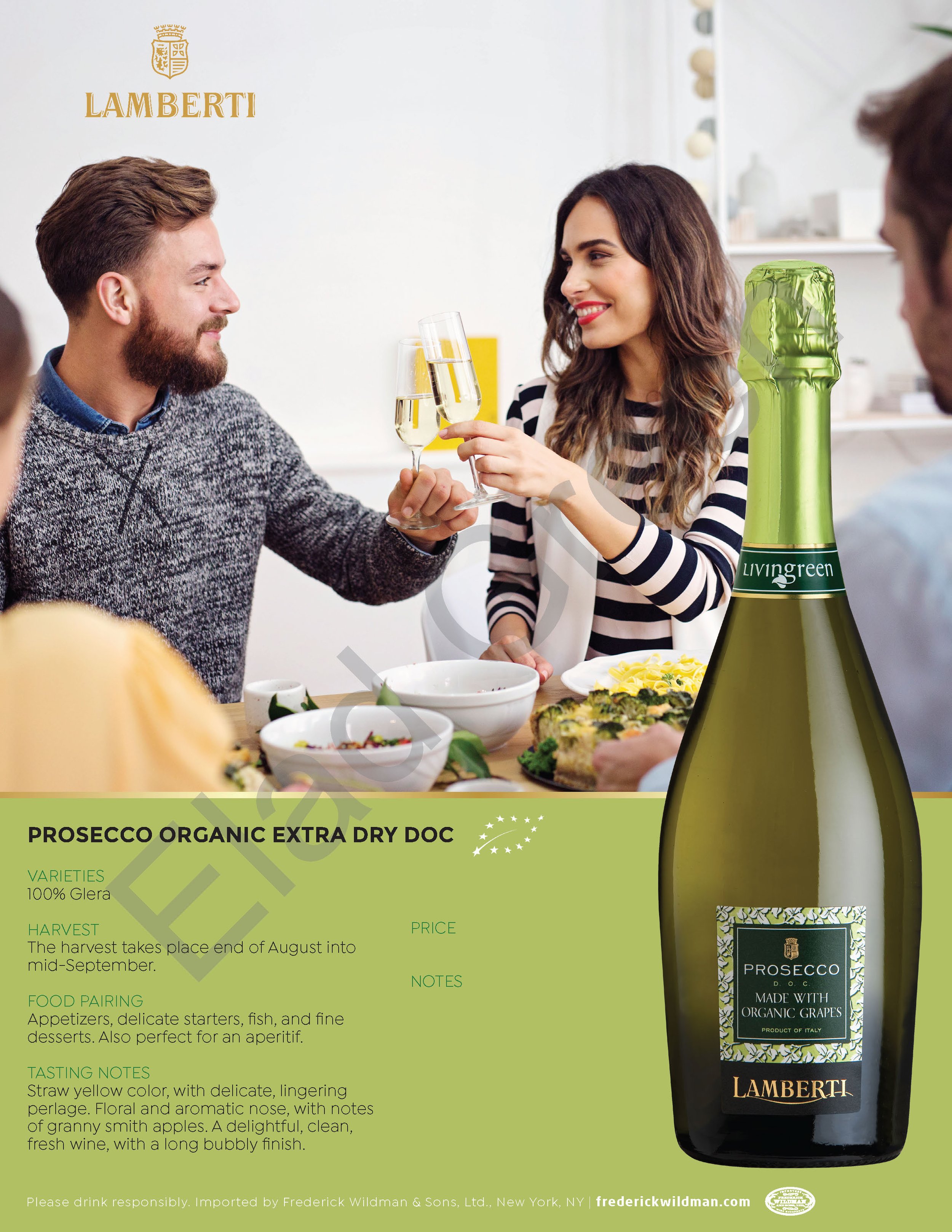 Lamberti Prosecco Organic "New Look" sellsheet, 04/2021