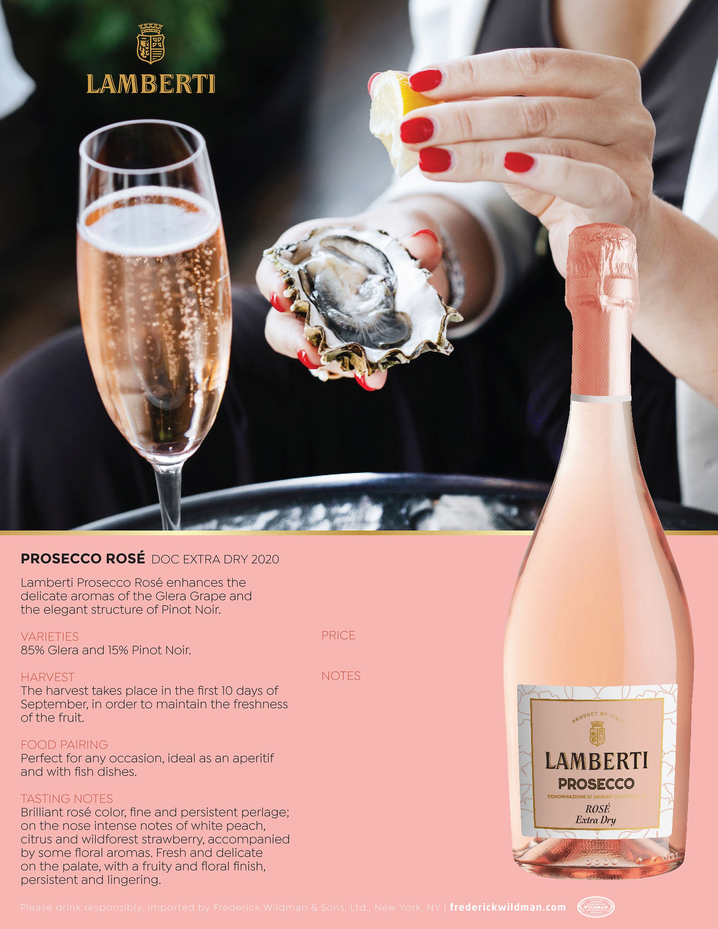 Lamberti Prosecco Rose Extra Dry "New Look" sellsheet, 04/2021