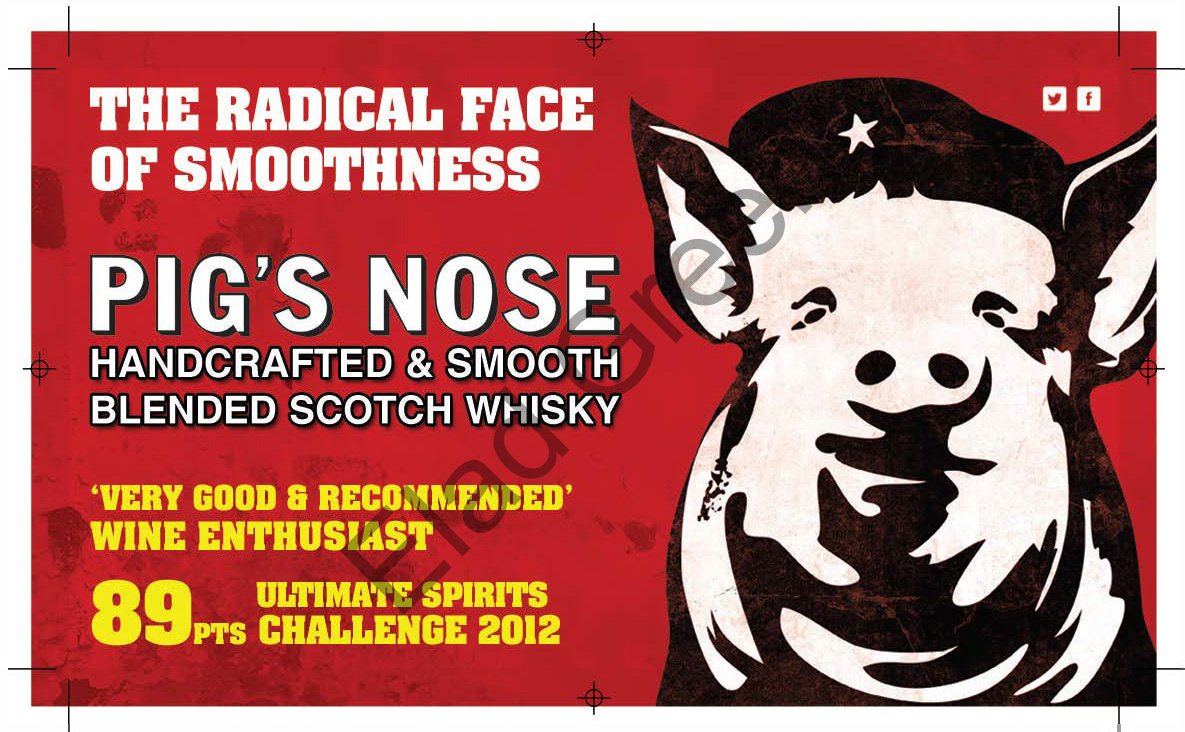 Pig's Nose Whisky - scores "shelf clip" retail shelftalker, 2013