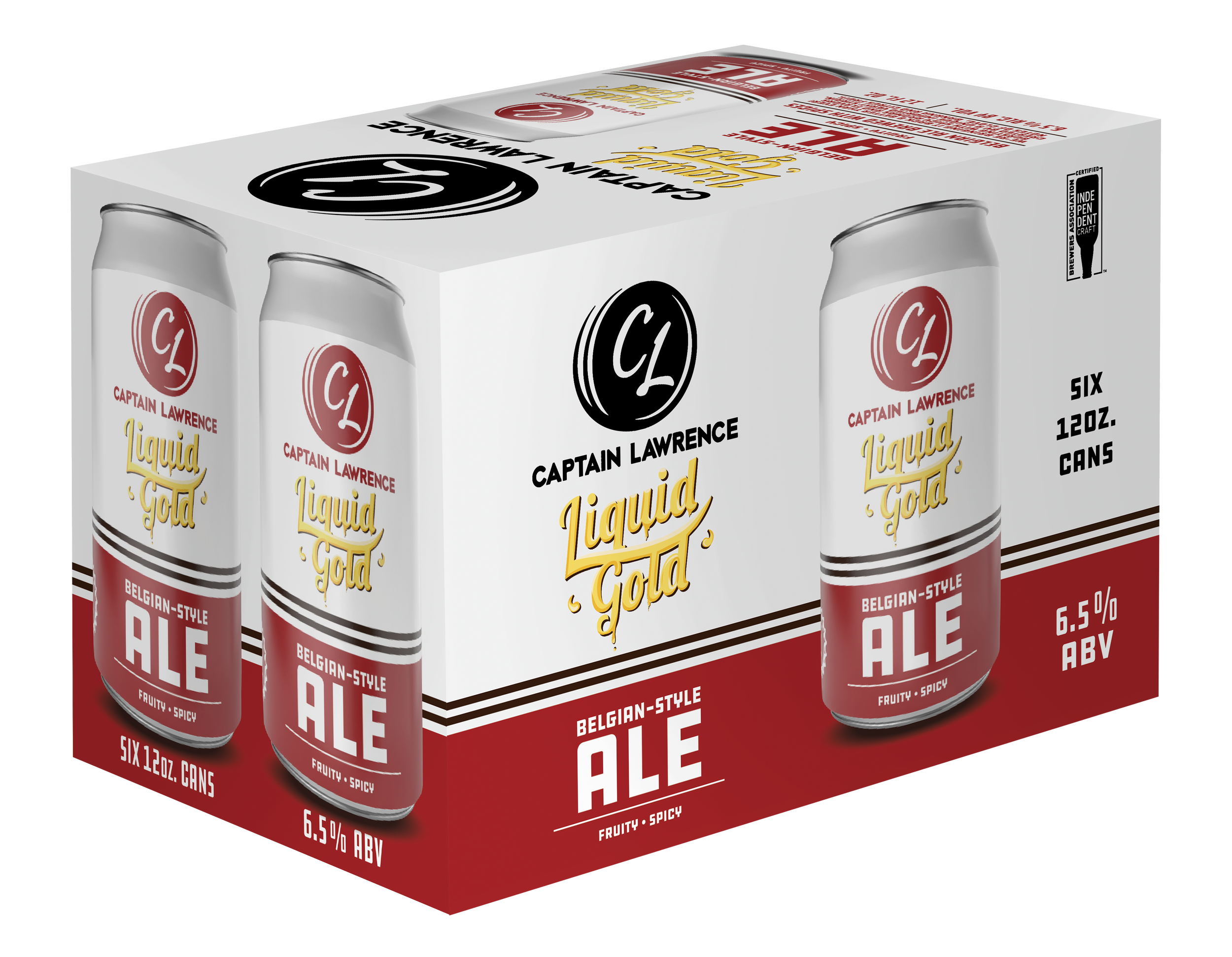Captain Lawrence - Liquid Gold Belgian-Style Ale - 6x12 pack. Dieline design and 3d rendering.