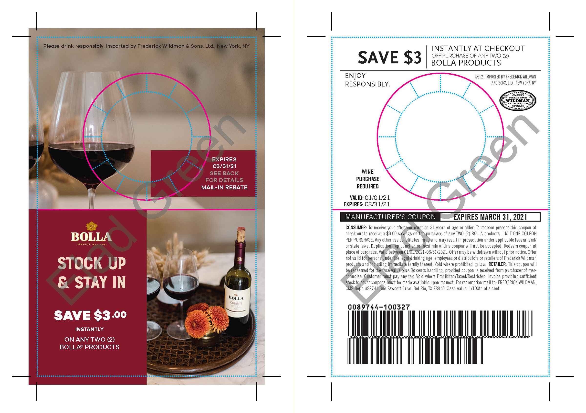 Bolla "Save $3" Instant Rebate Coupon bottle necker, 2021