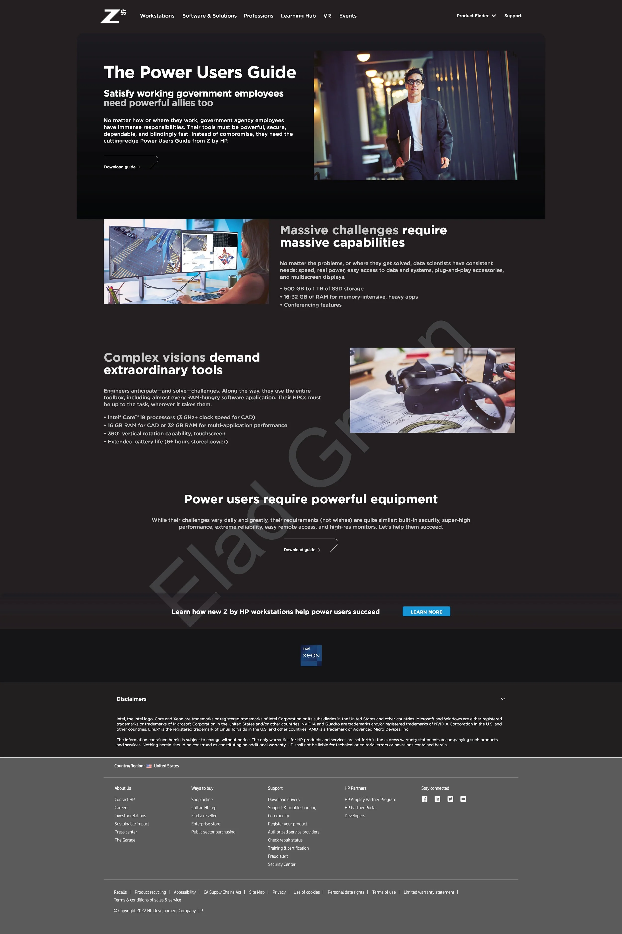 HP Z US "Hybrid Work Guide" Government web landing page, 01/2022.  As part of the complete rebranding creative for the HP Z US business, including drivers, video, infographics, and ebooks.