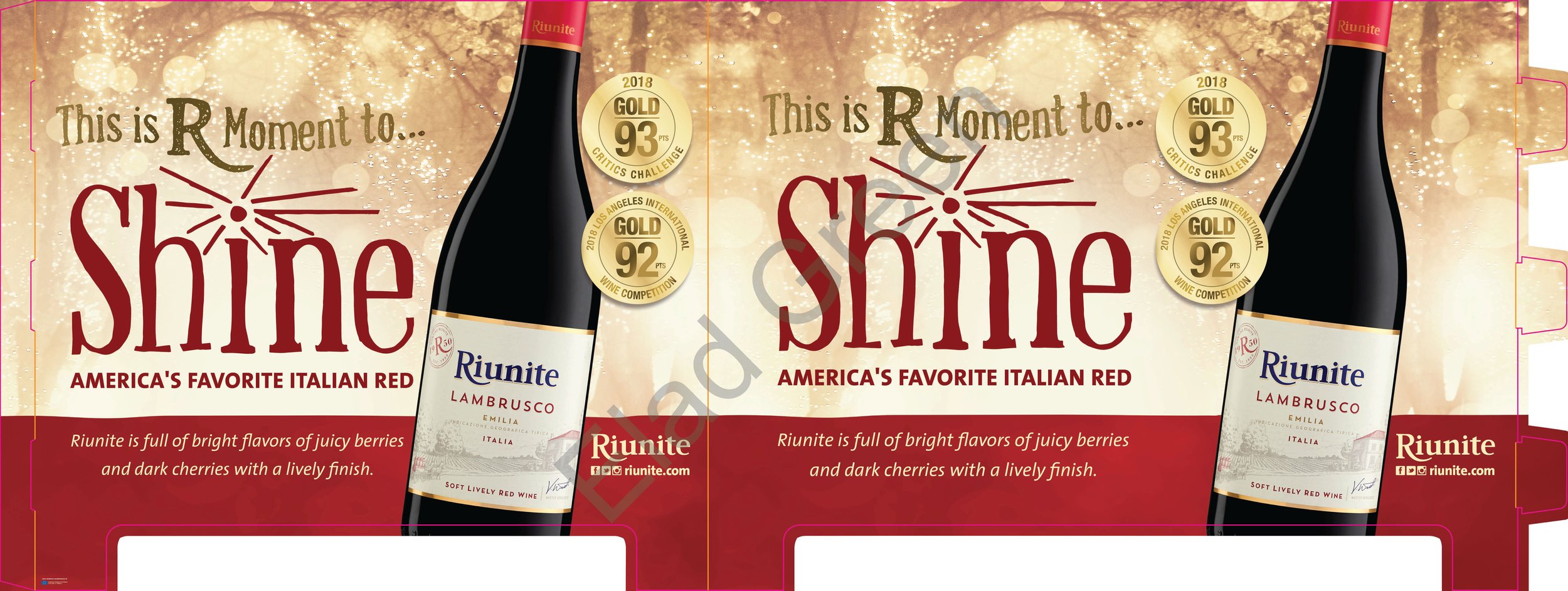 Riunite "R Moment to Shine" 2016 Outershipper pallet design (surround for 36 12pk cases)