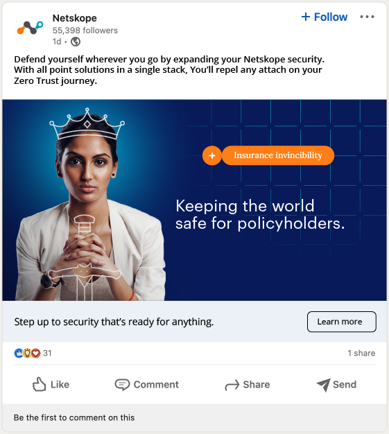 Netskope "Insurance" Knight LinkedIn banner creative campaign + drivers - 05/2022