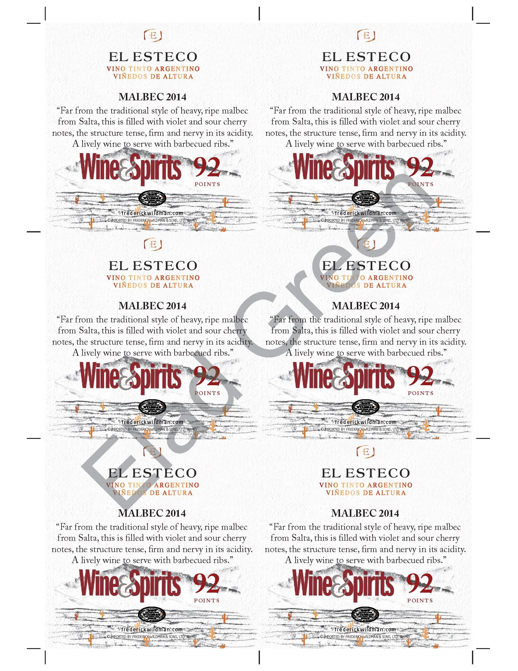 El Esteco Malbec 2014 - score retail shelftalker, 2015