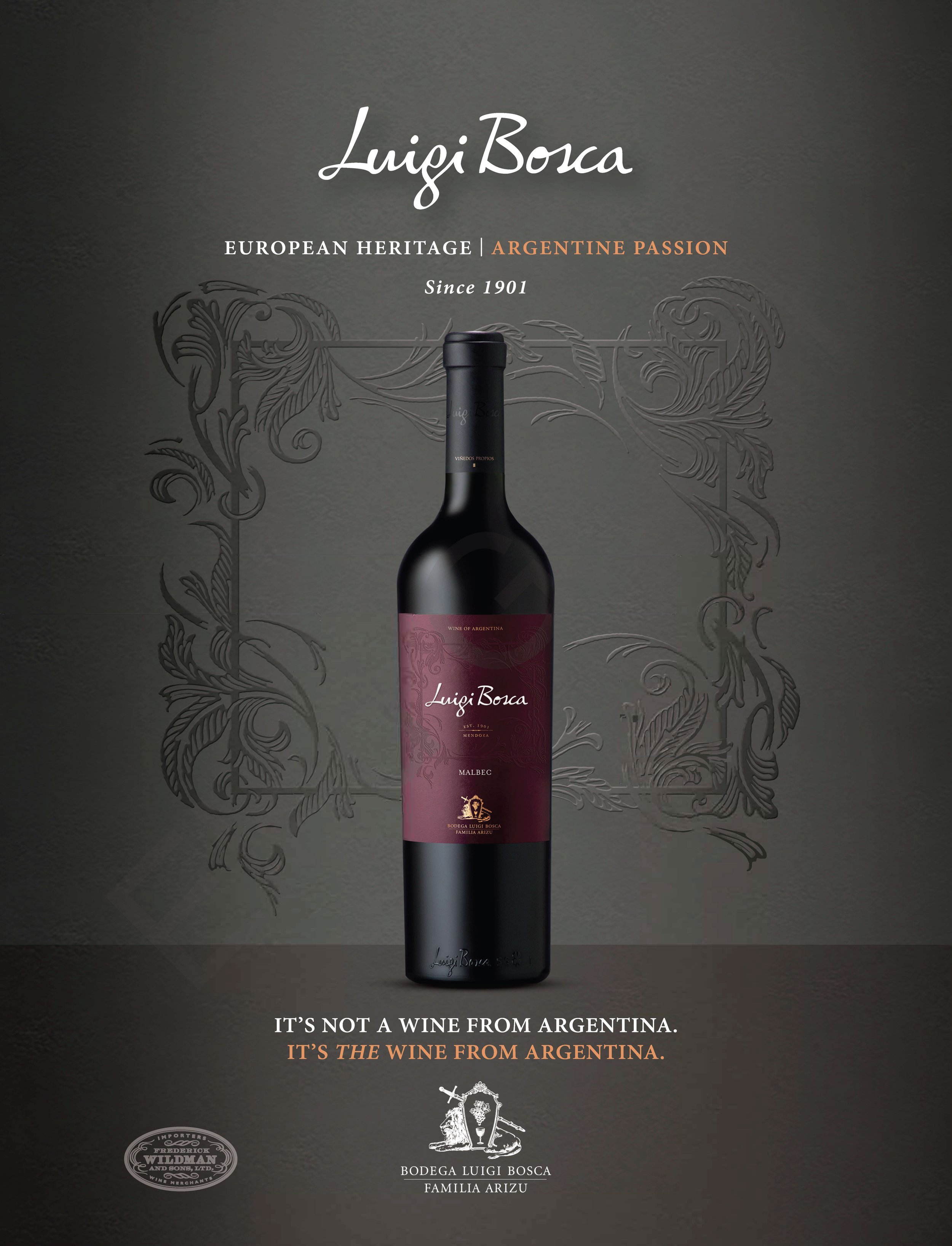 Luigi Bosca "European Heritage" Wine Spectator, 01/2016 ad