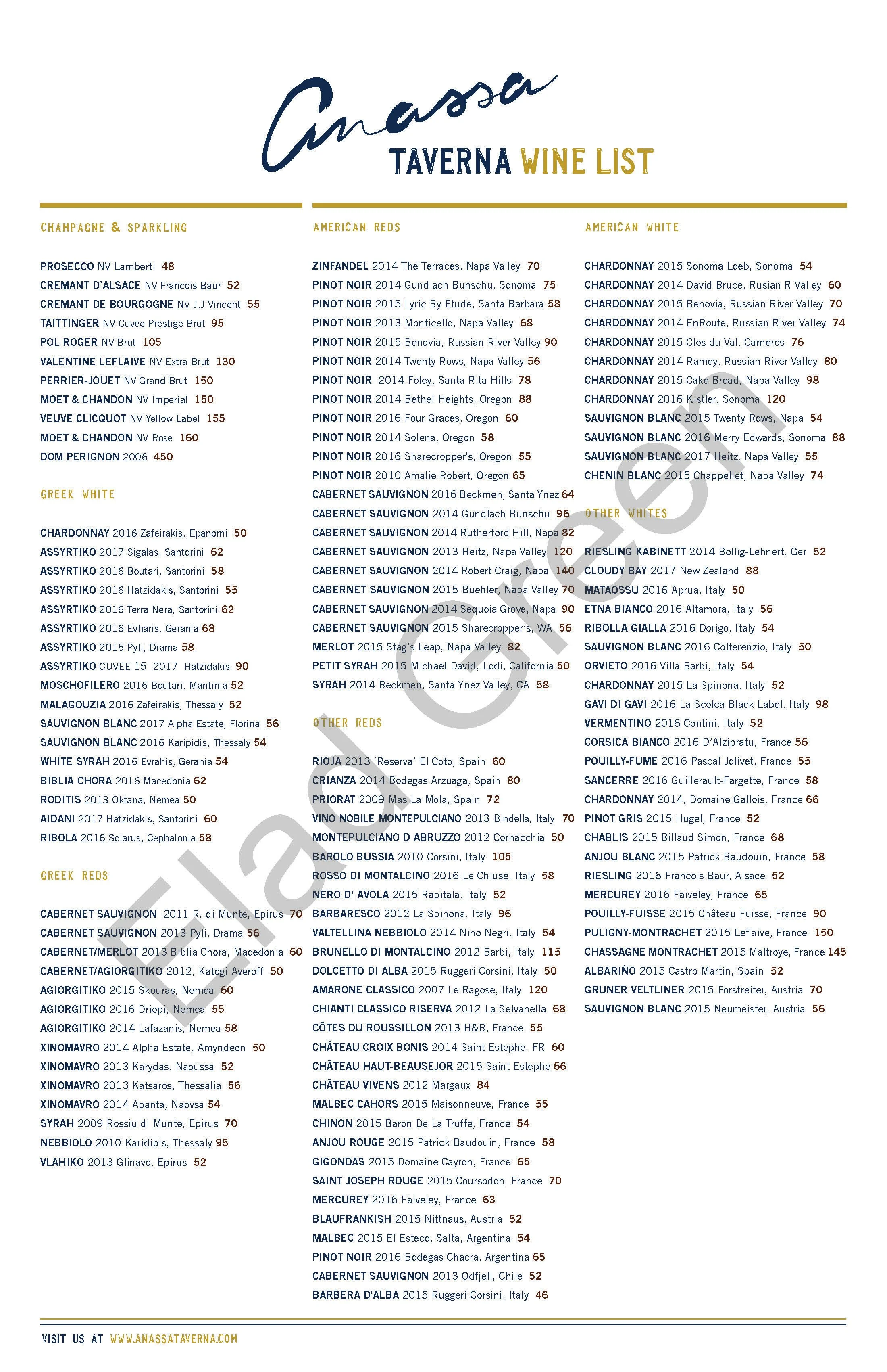 Anassa Taverna - wine list, New York City, 2019