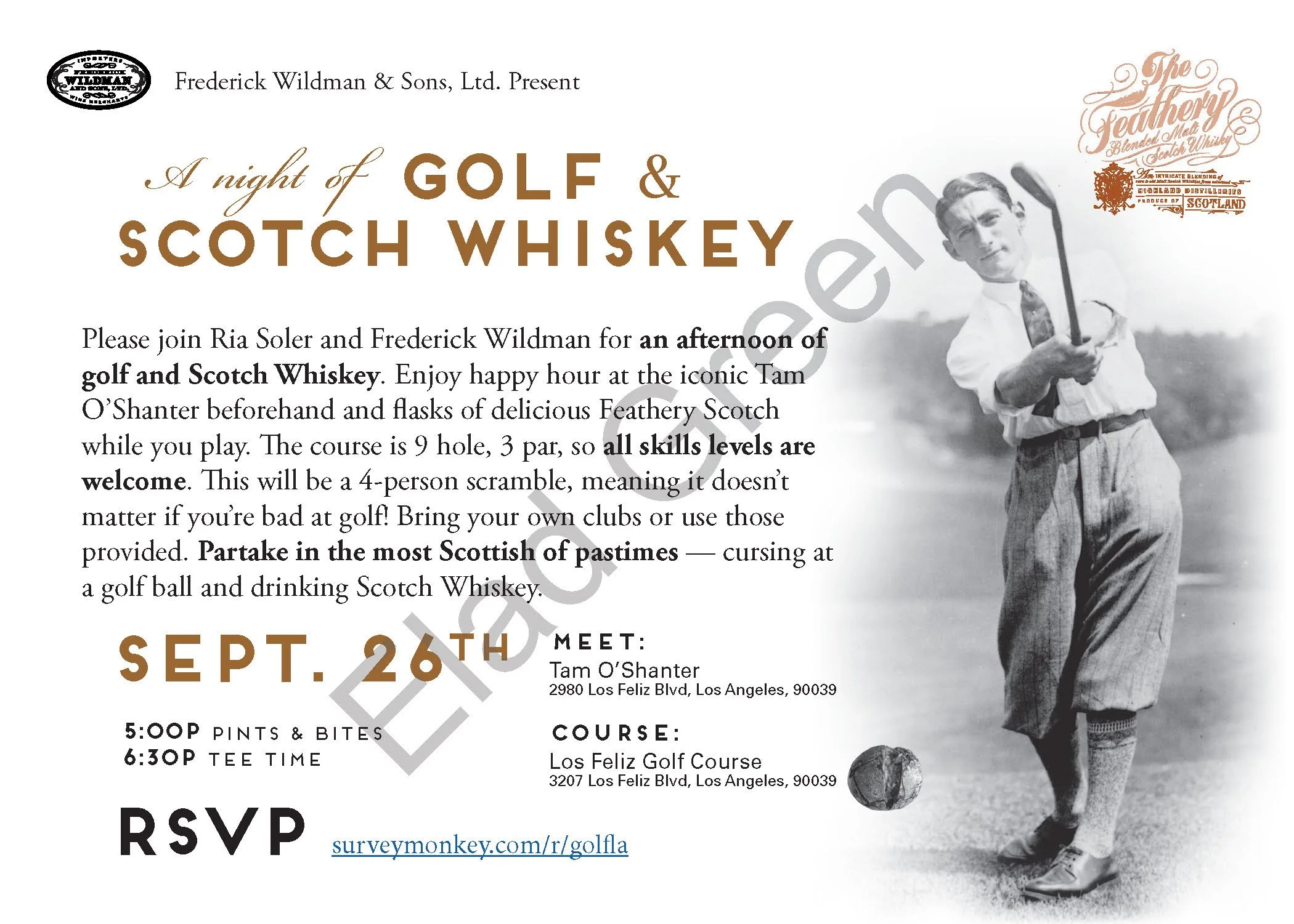 The Feathery Whisky "A Night of Golf & Scotch" Invitation, 09/2016