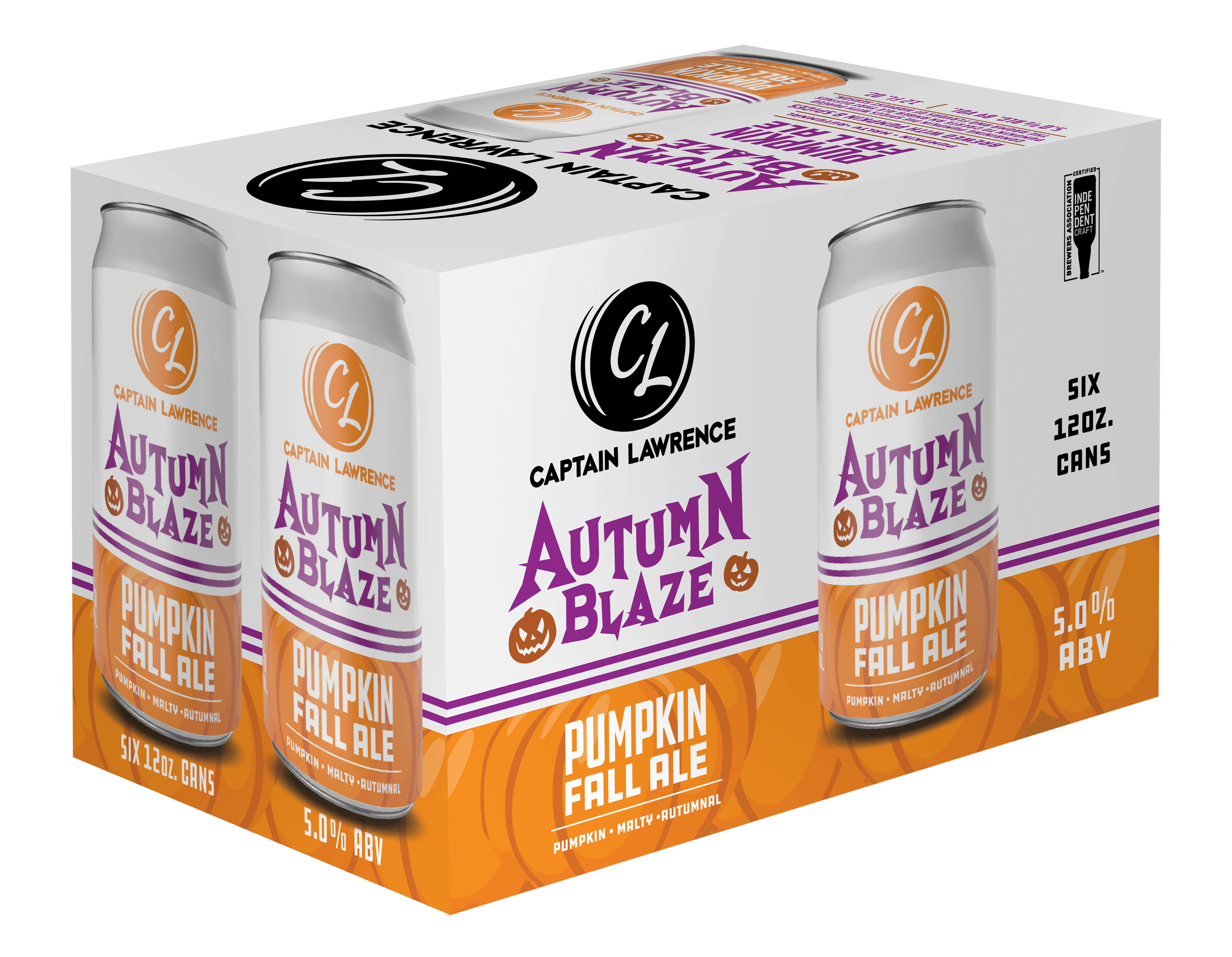 Captain Lawrence - Autumn Blaze Pumpkin Fall Ale - 6x12 pack. Dieline design and 3d rendering.