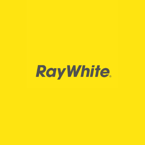 Yellow background with the RayWhite logo in black and white text.