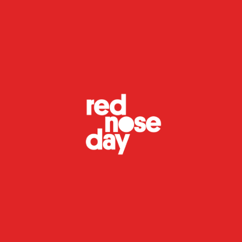 Red background with white text that says "red nose day".