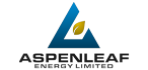 Aspenleaf Energy Limited logo with blue and yellow stylized leaf and mountain icon.