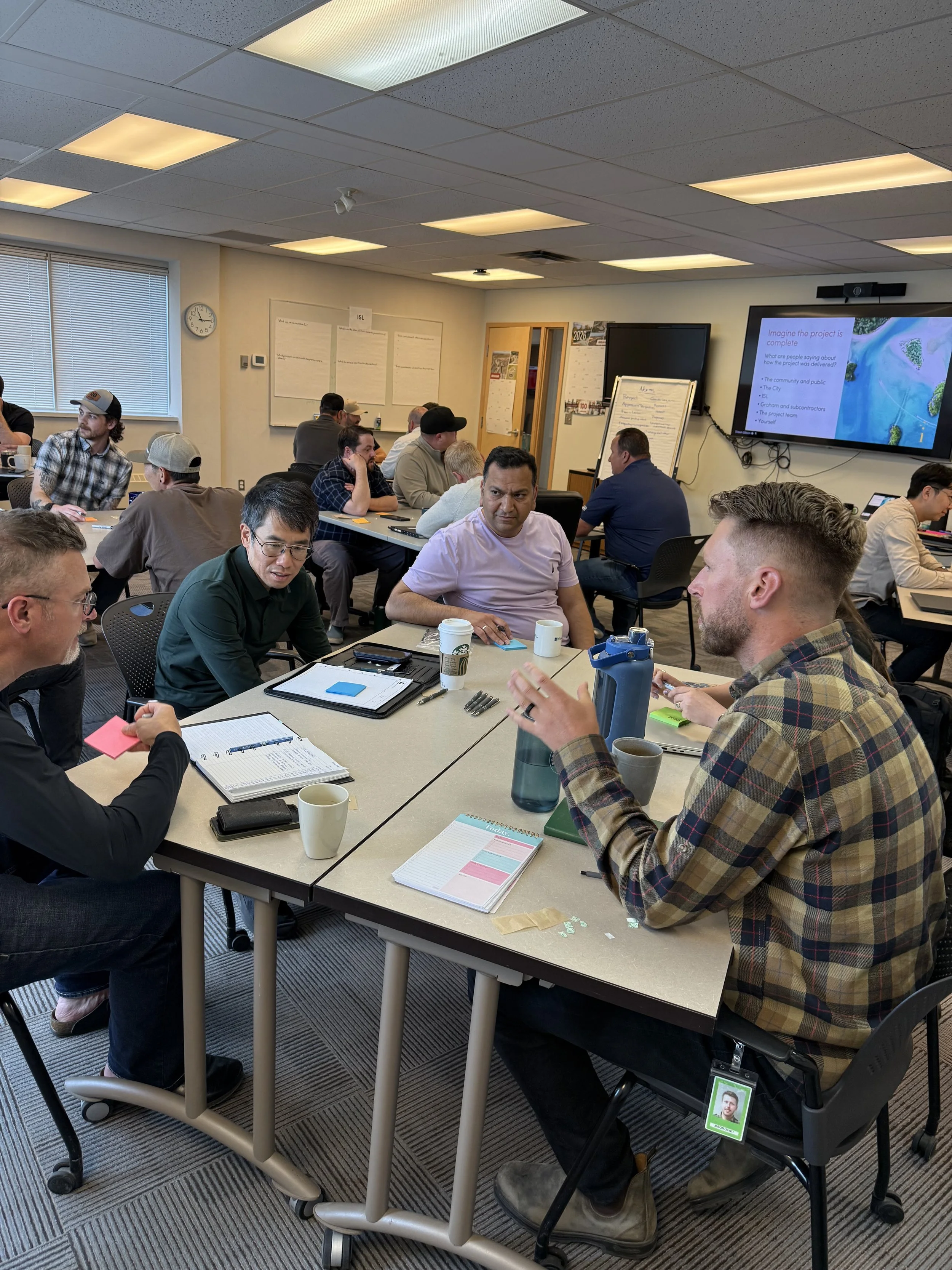 Construction Partnering session - teams collaborating and discussion
