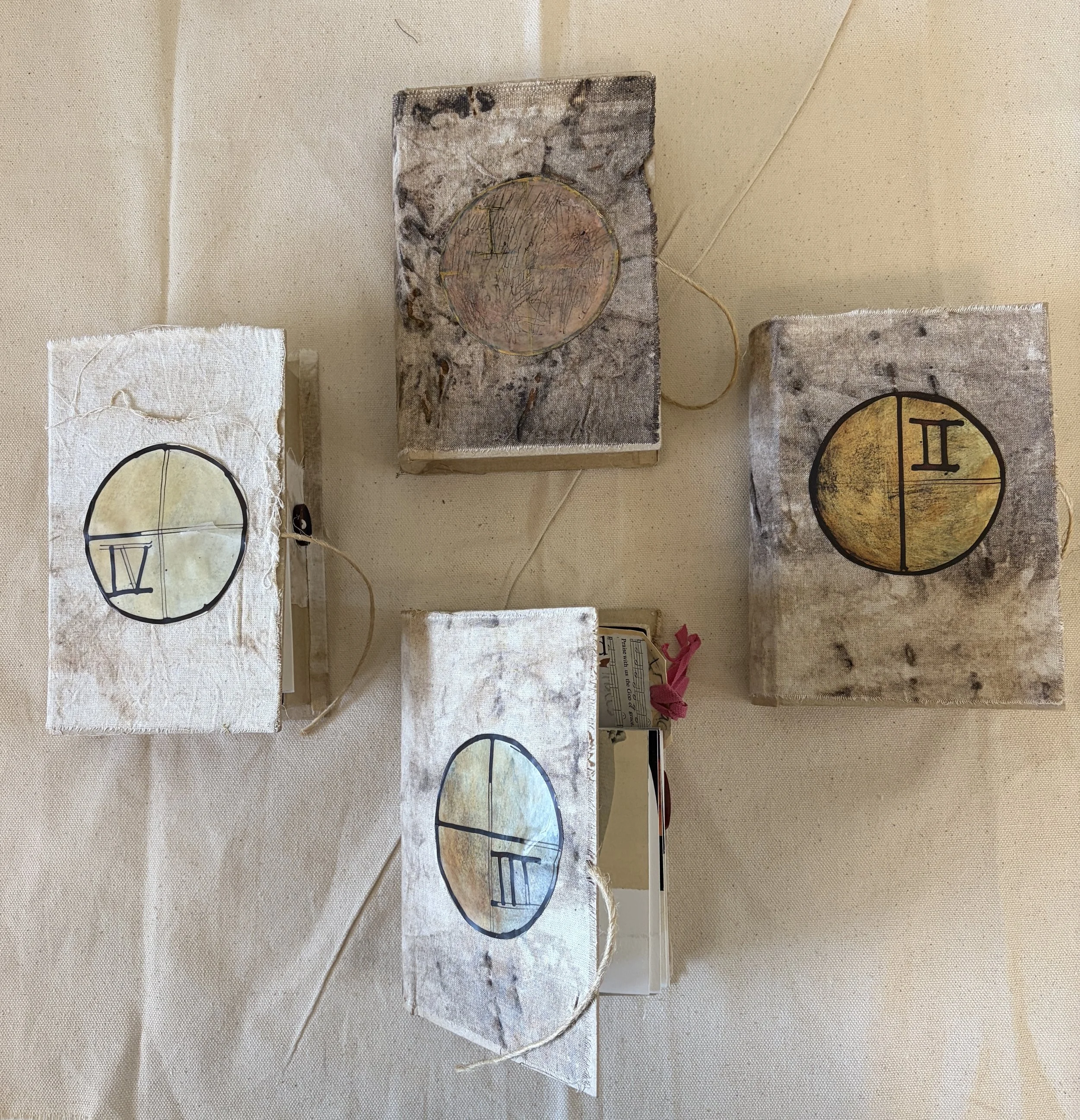 4 Loci is a collection of four small artist’s books — Lost, Sensing, Traces and Grace — gathered together in a handmade box. Each becomes a place of reflection, combining found papers, fragments of text, maps, music, marks and ephemera. 