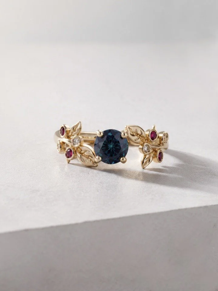 Solitaire Or Rose, Saphirs et Rubis