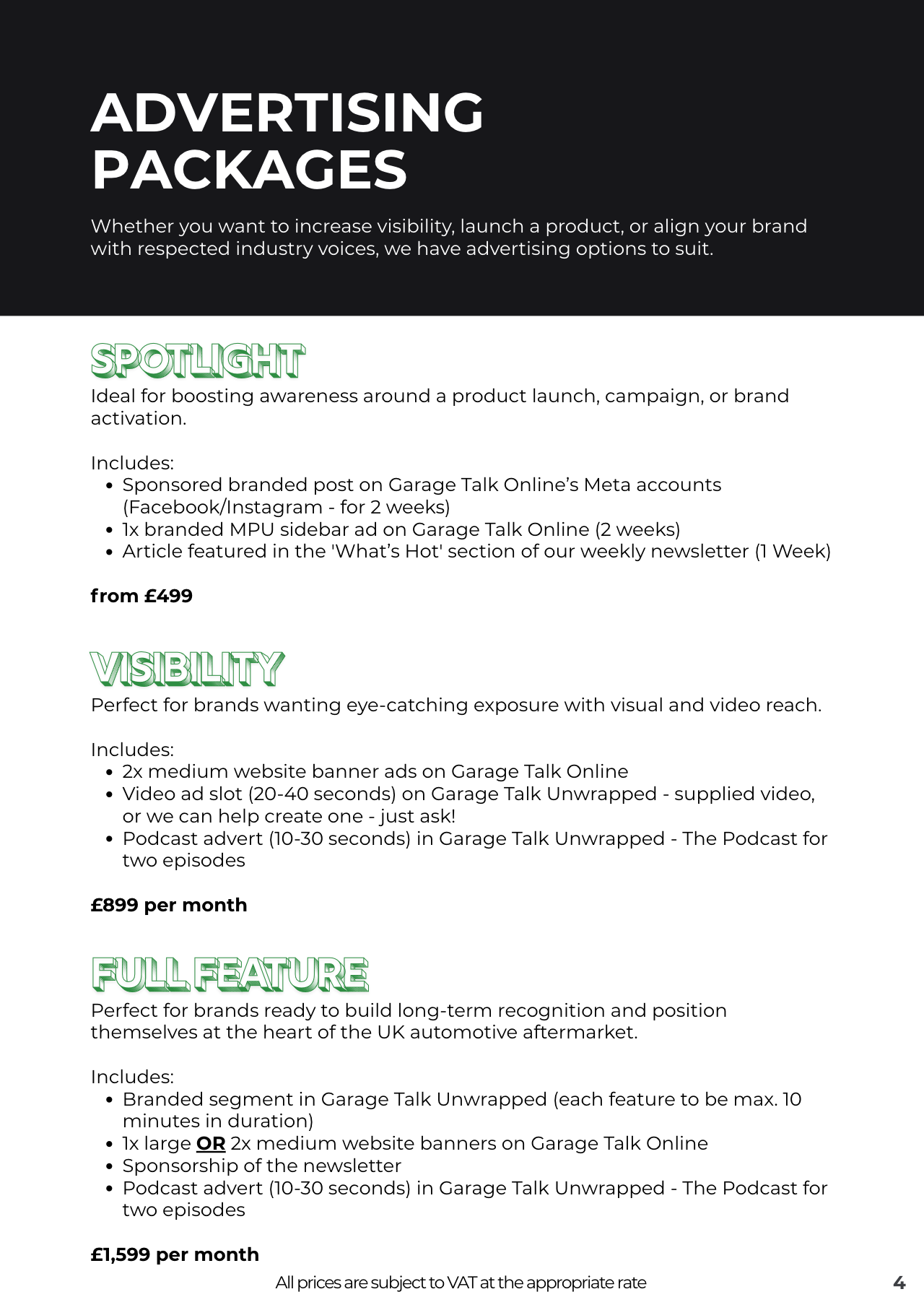Advertising packages