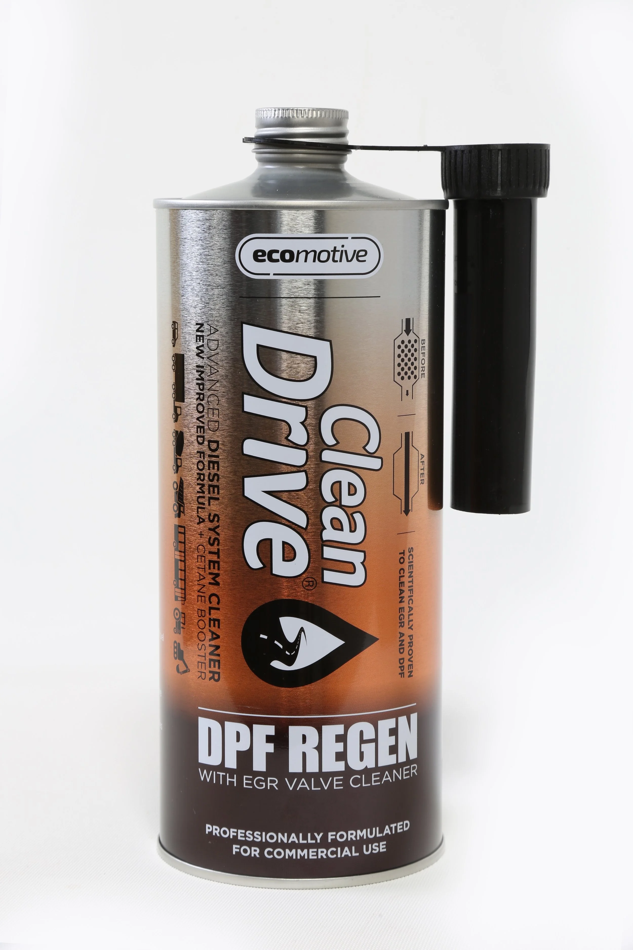 EcoMotive’s new product, the 1 litre Clean Drive DFP Regen (ECR1000) creates a fantastic way to clean