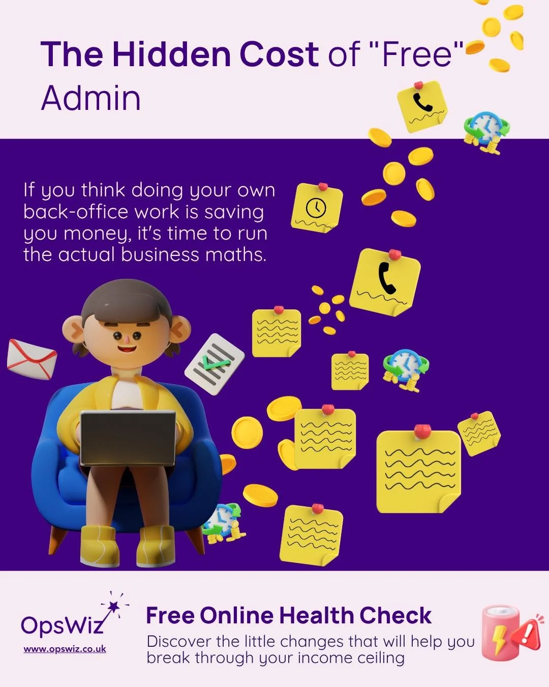 The Hidden Cost of "Free" Admin 

Are you the most overqualified admin assistant in your own company? 

If you think doing your own back-office work is saving you money, it's time to run the actual business maths. 

When you're underwater r