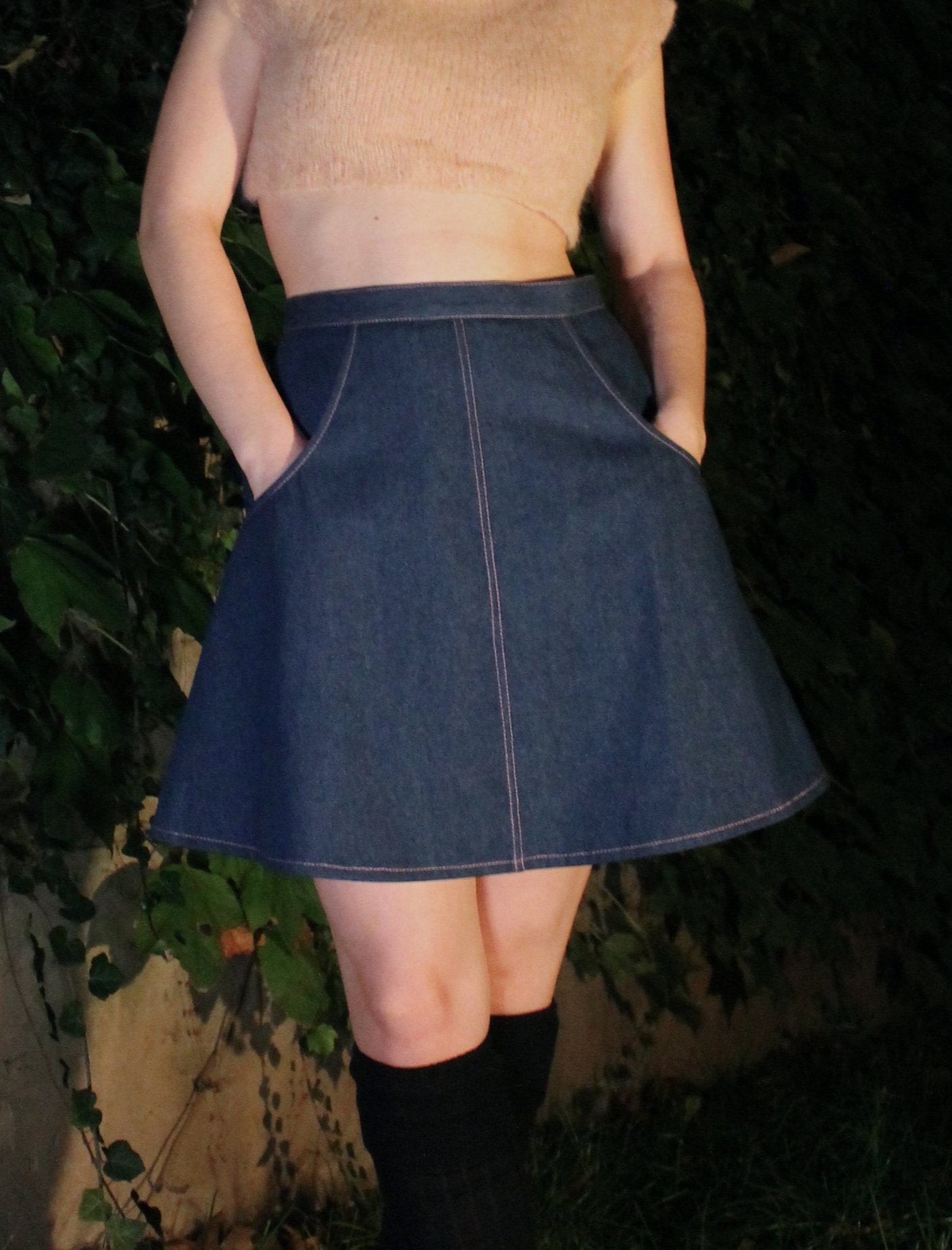 HELIOS Lace-Up Blue Denim Mini-Skirt