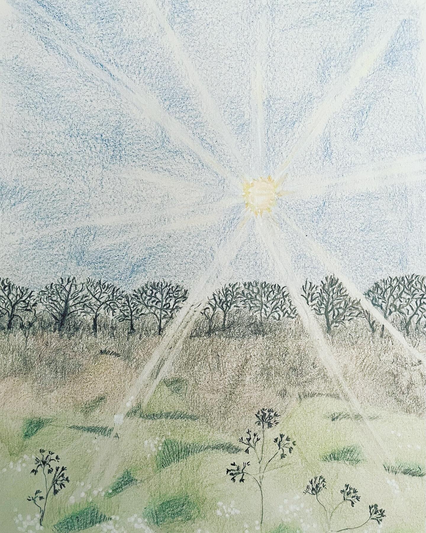 Crayons sur papier 21x28cm soleil d&rsquo;hiver