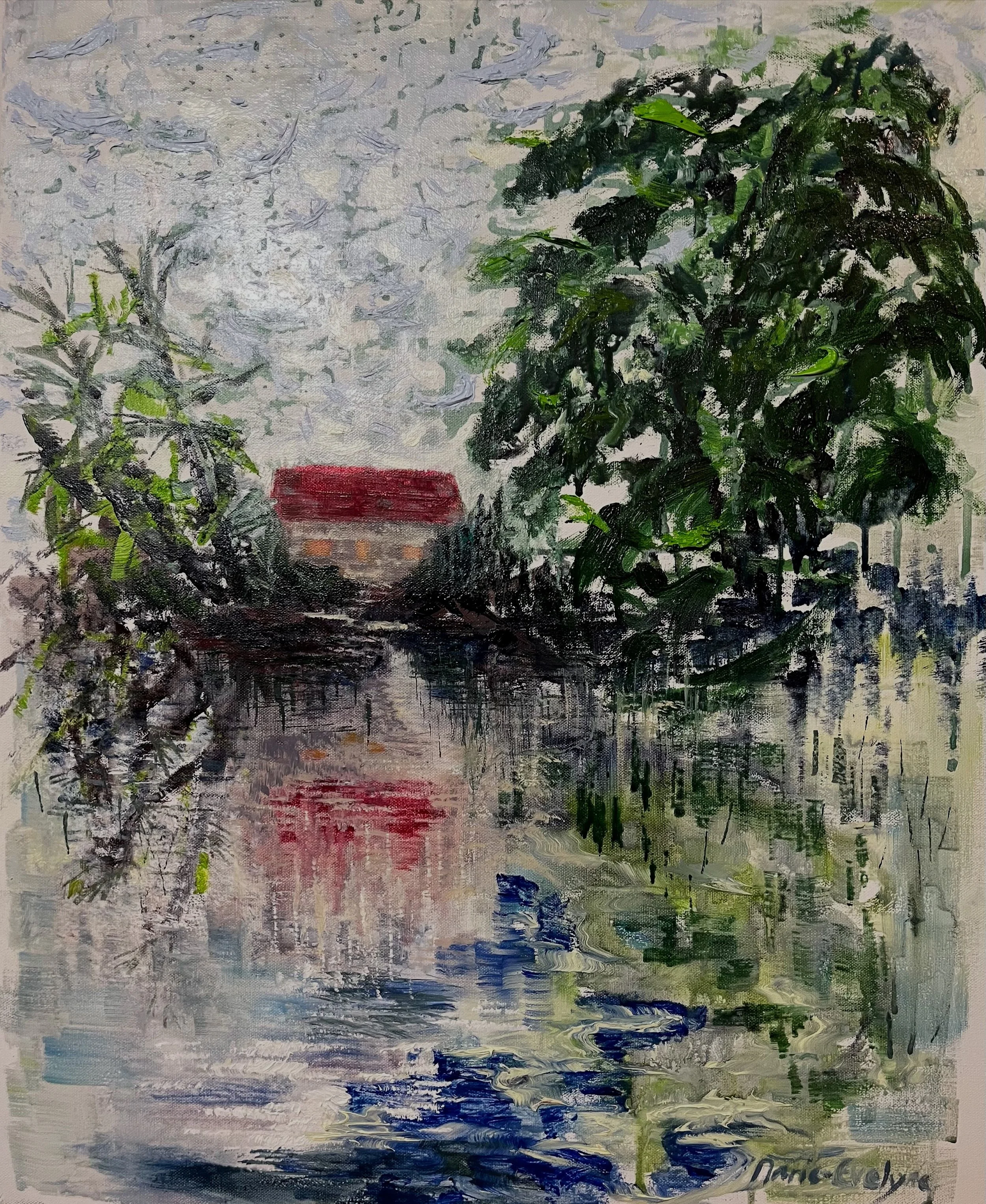 Maison du lac I - techniques mixtes sur toile 60x50cm - 2025