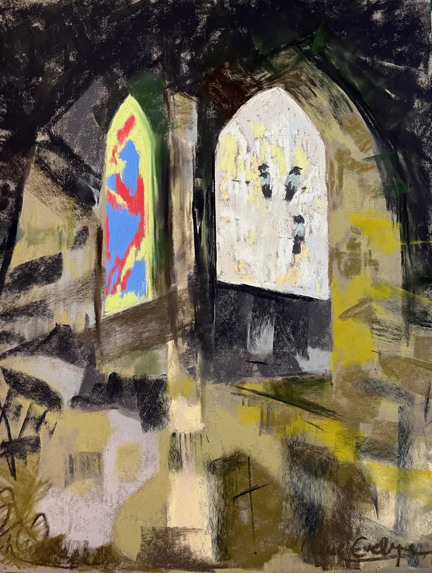 Prière - pastel sec sur papier technique - 40x30cm - 2024