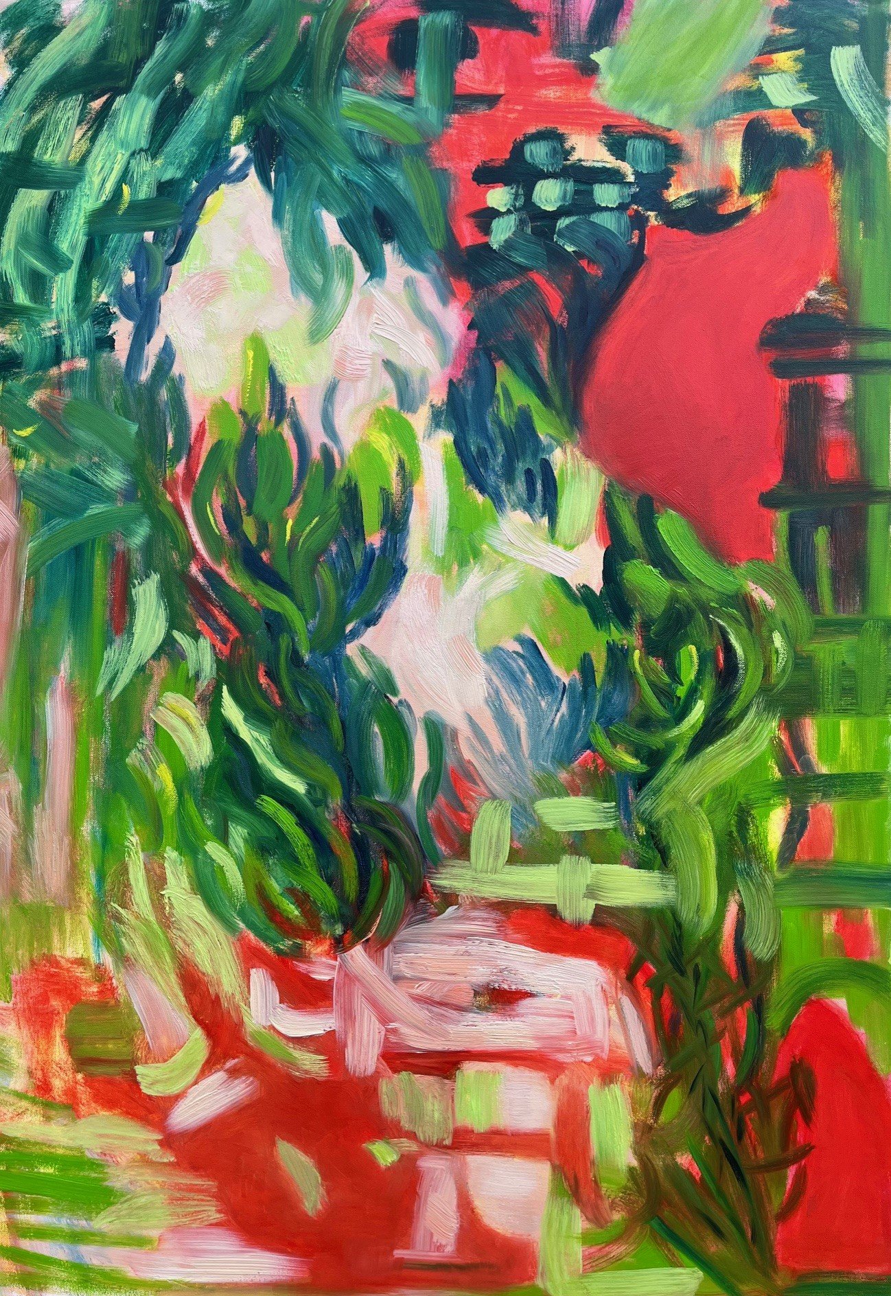Jardin rouge et vert - huile sur toile - 116x81cm - 2024
