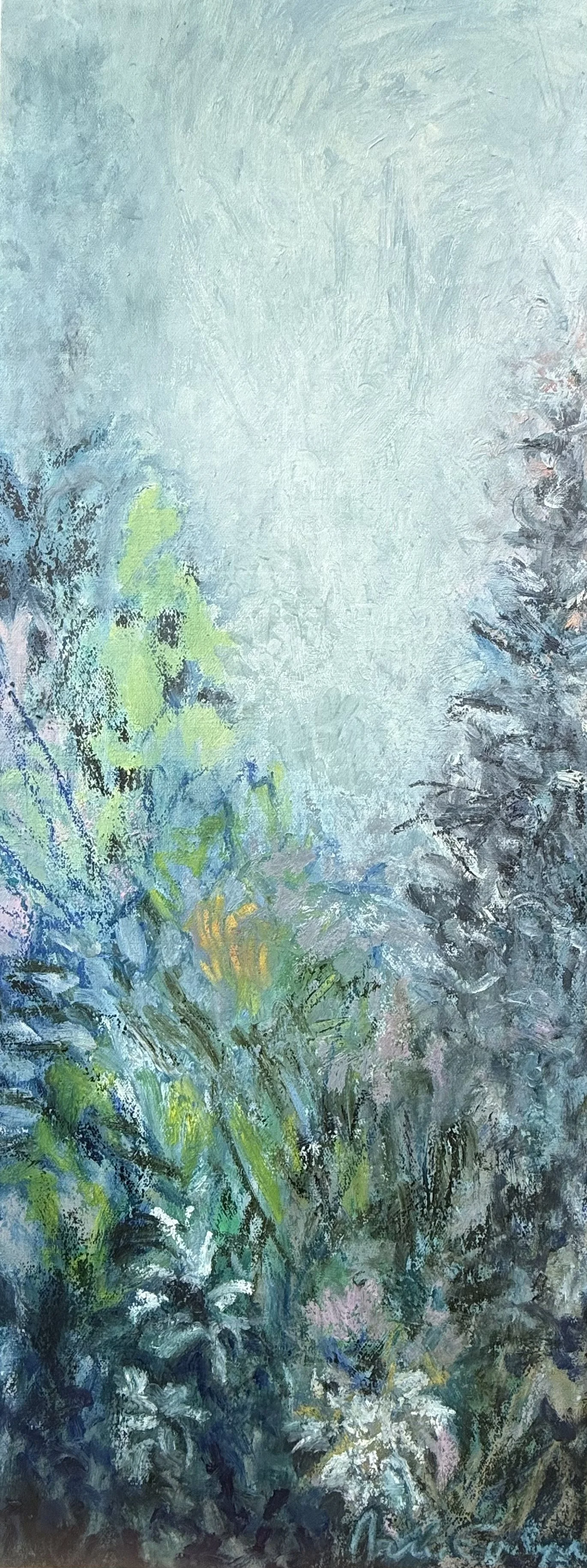 Floraison du silence - Techniques mixtes huile majeure et oil stick - 85x33cm - 2026