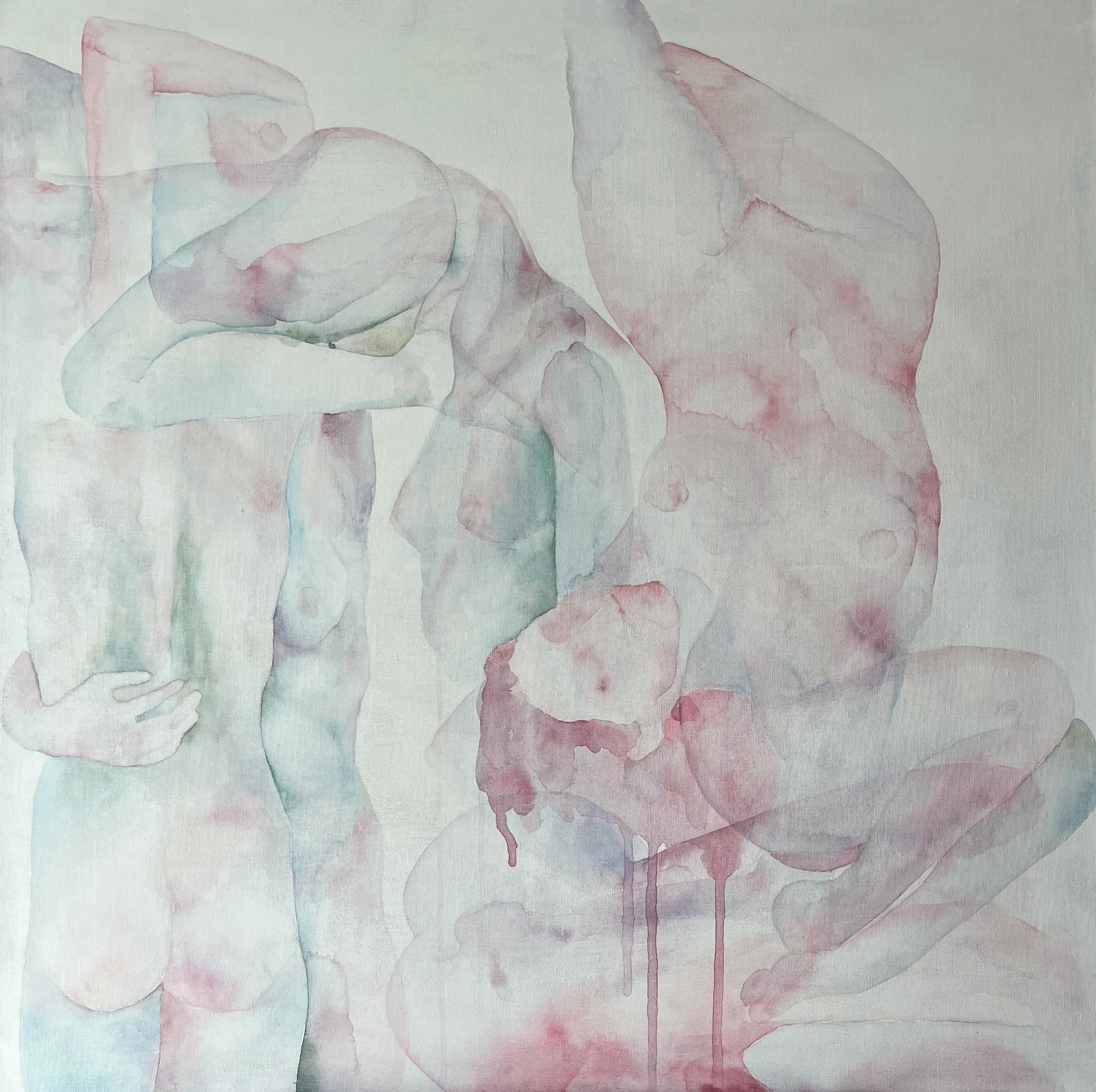 100cm  x 100cm
Watercolor and pastel on linen
