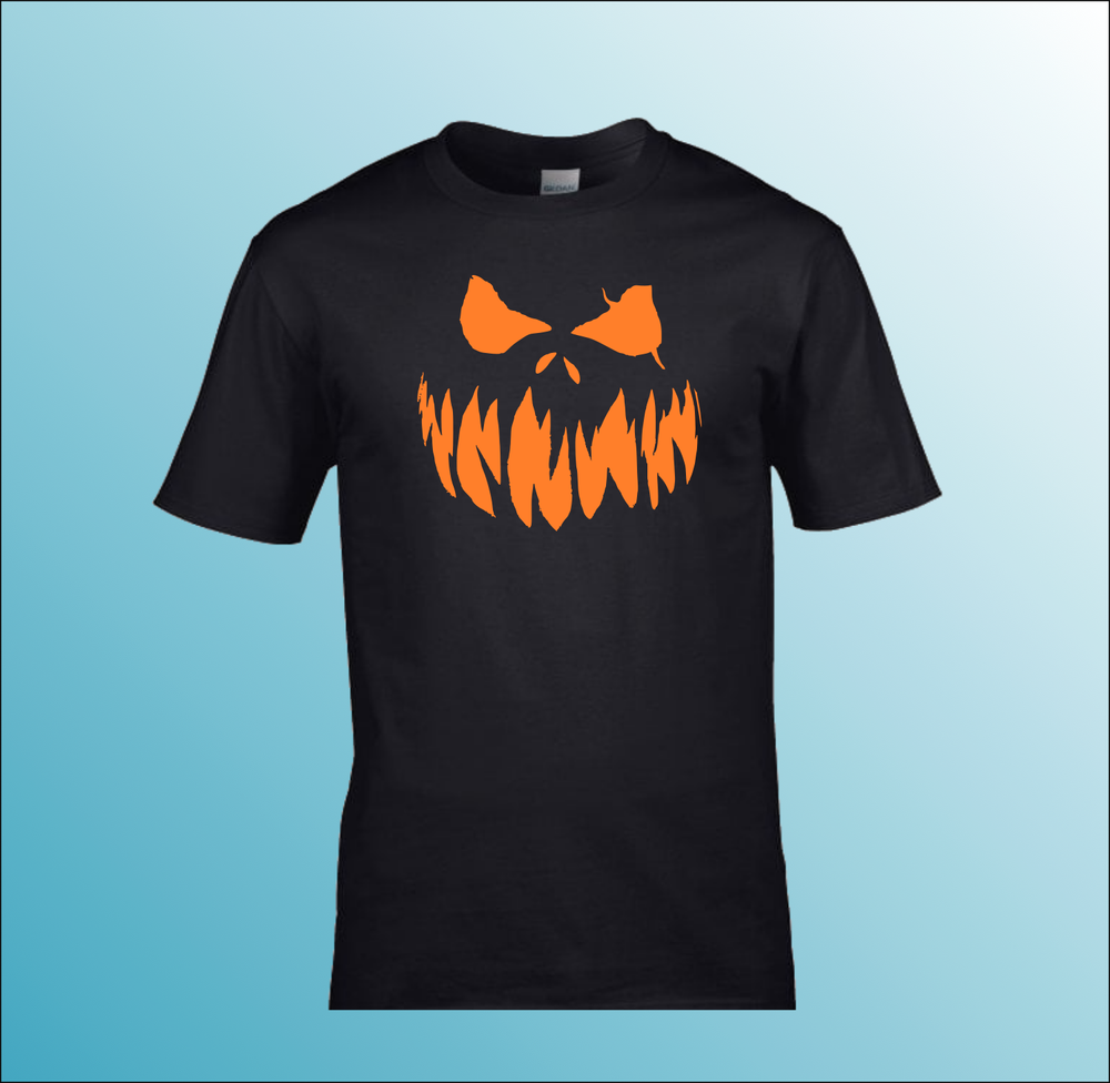 Pumpkin face scary smile orange red Halloween T-Shirt by Norman W - Pixels