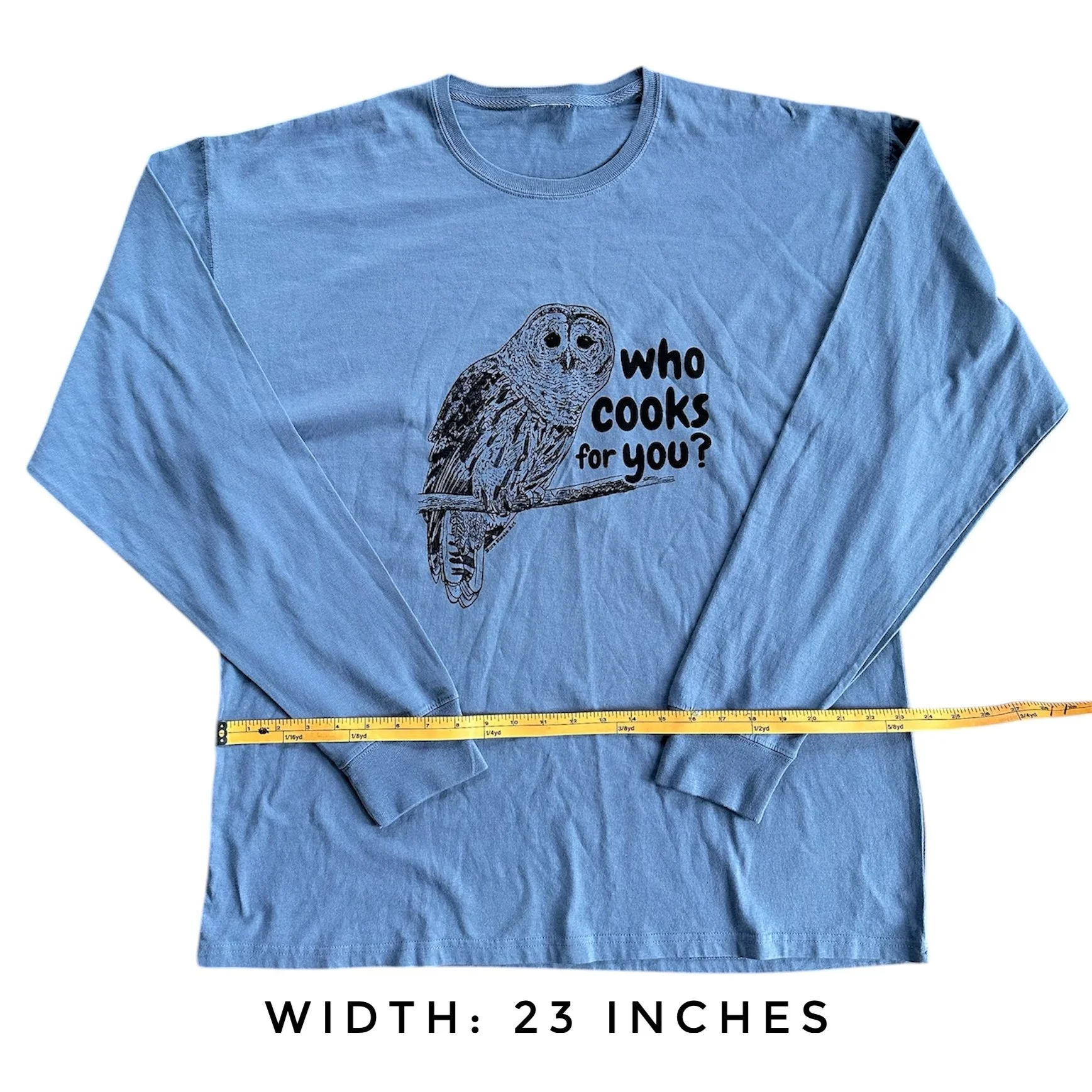 Long-sleeve shirt width 23 inches