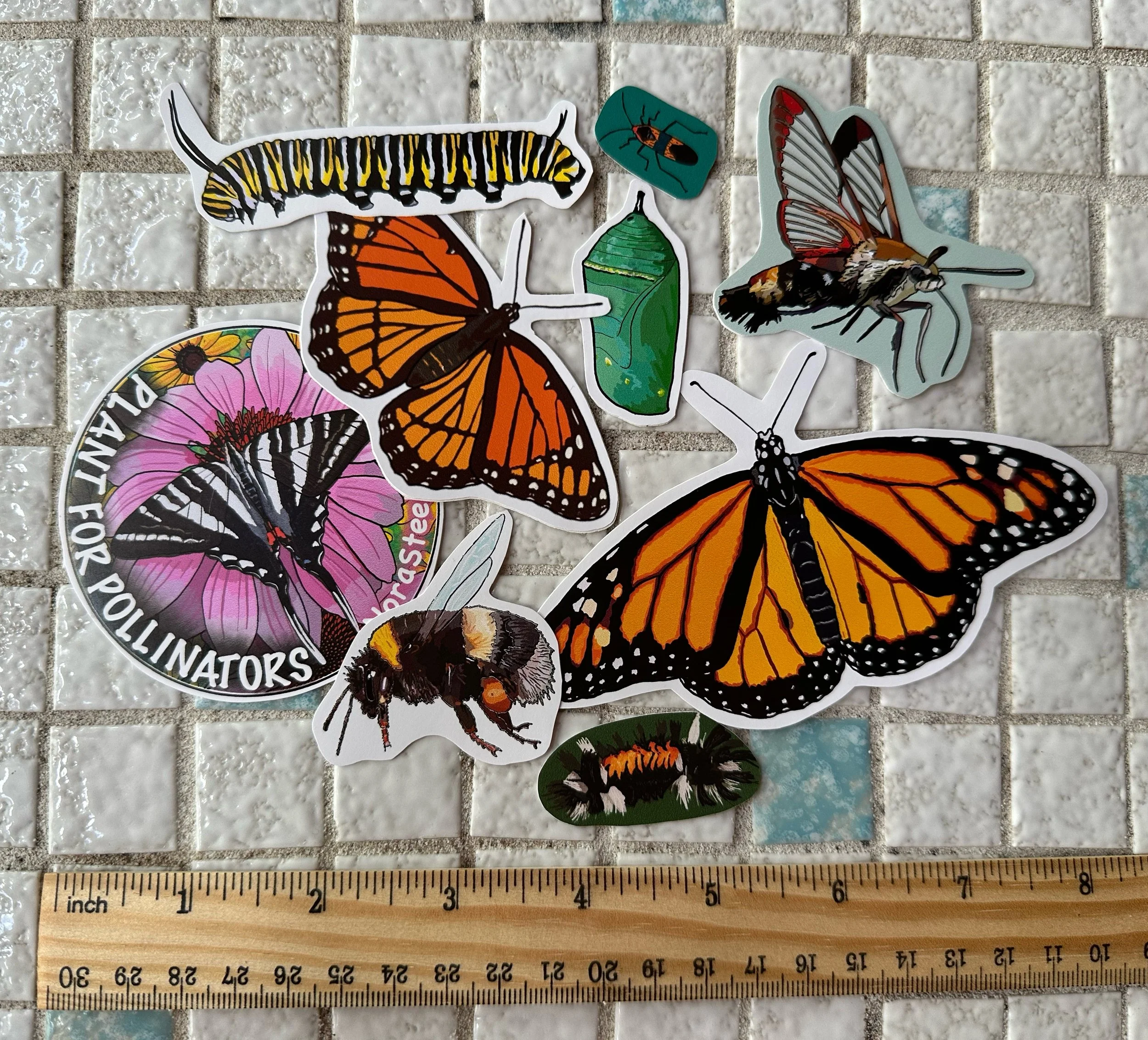 Monarch friends sticker pack with ruler for scale
