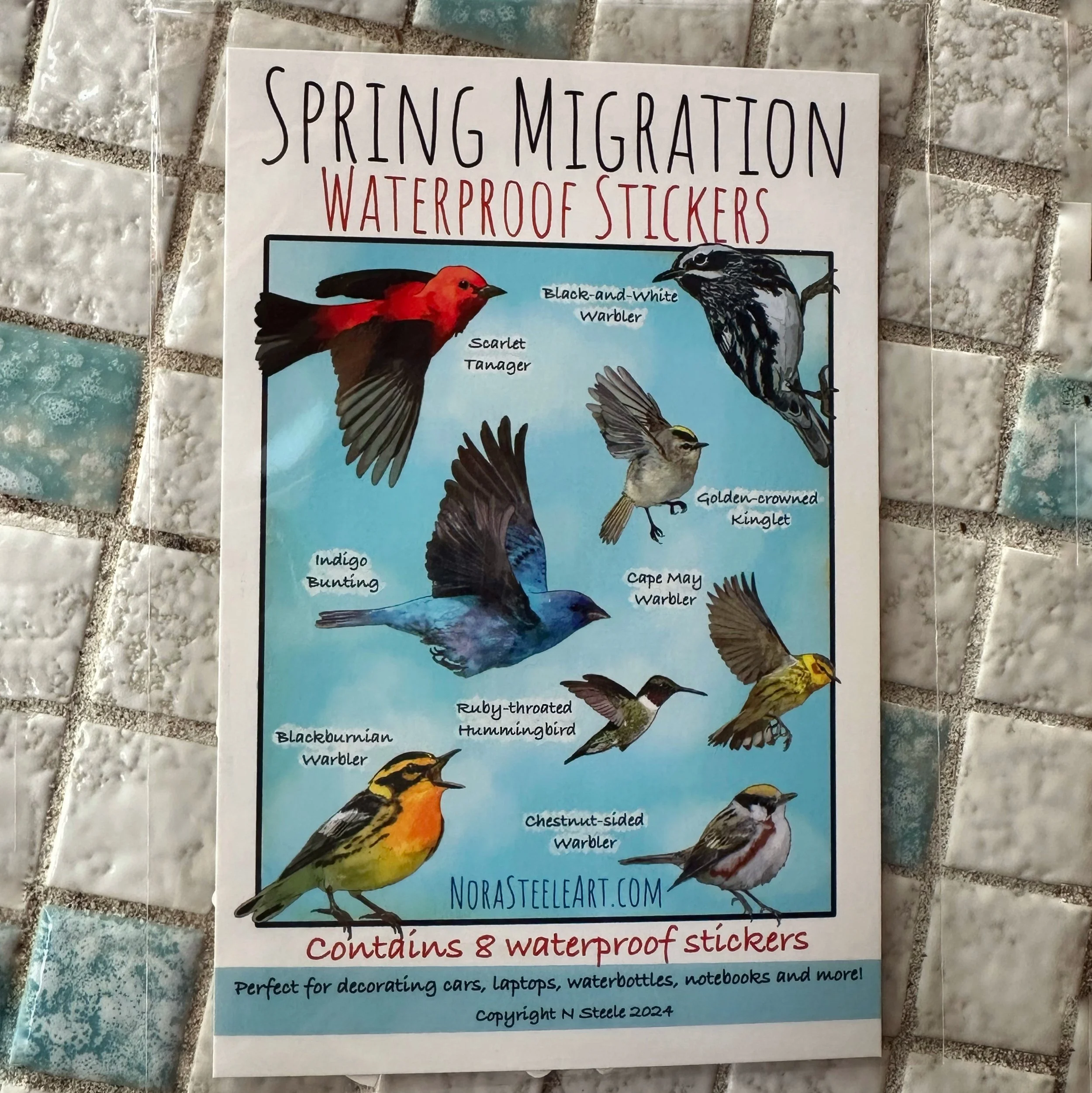 Spring migration sticker pack art on tile