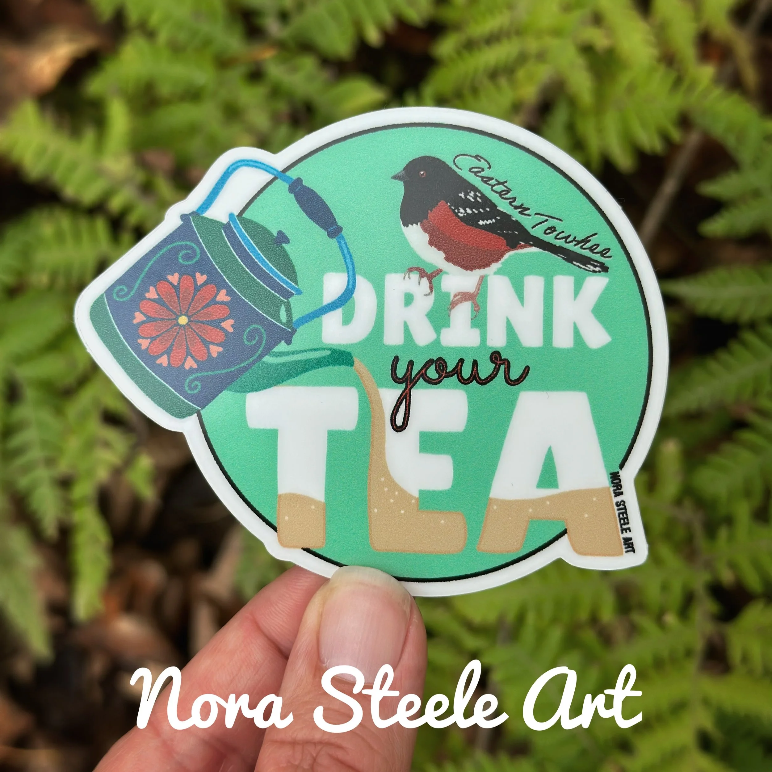 Waterproof Sticker -  Eastern Towhee Song - Drink Your Tea
