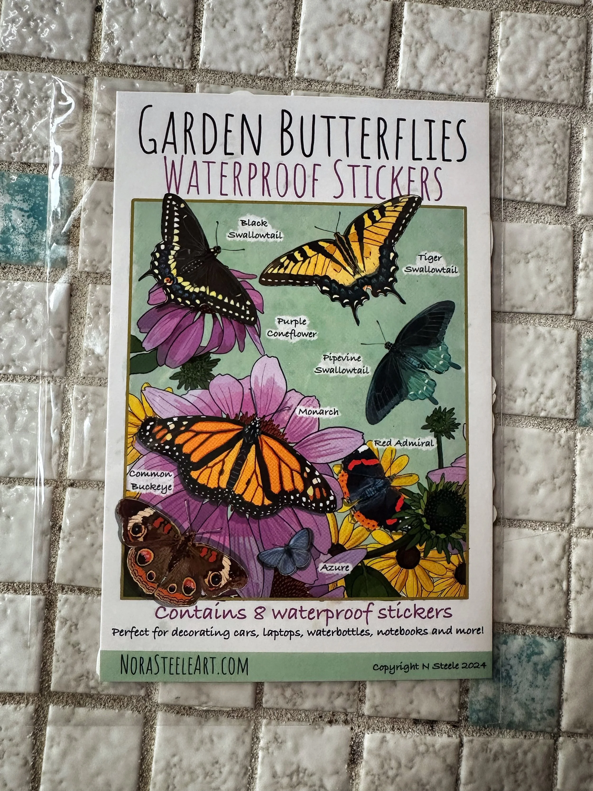 Garden butterflies sticker pack on tile