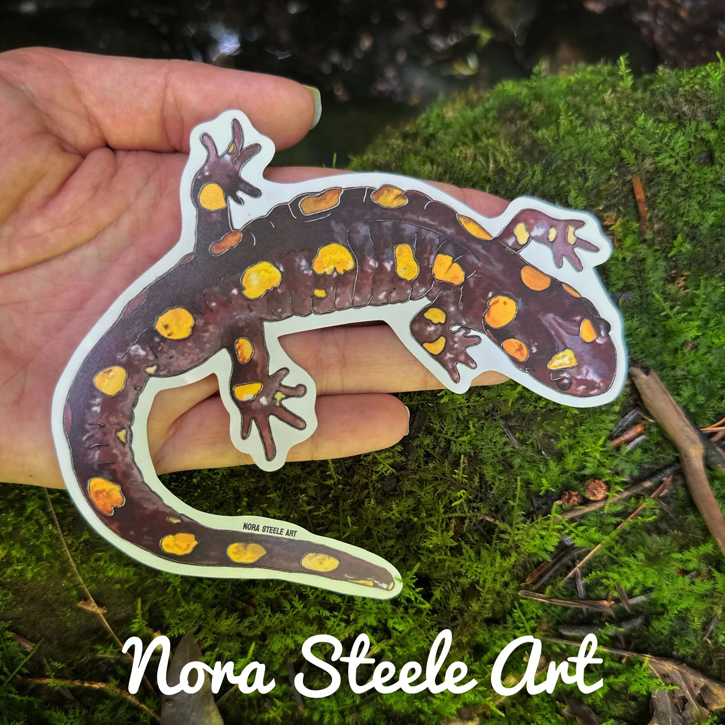 Spotted salamander sticker on moss