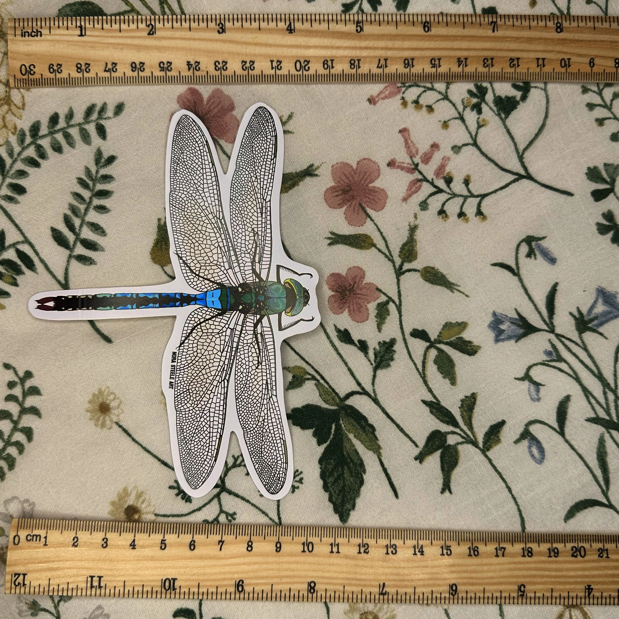 Green darner dragonfly sticker measuring about 4 1/2 inches long