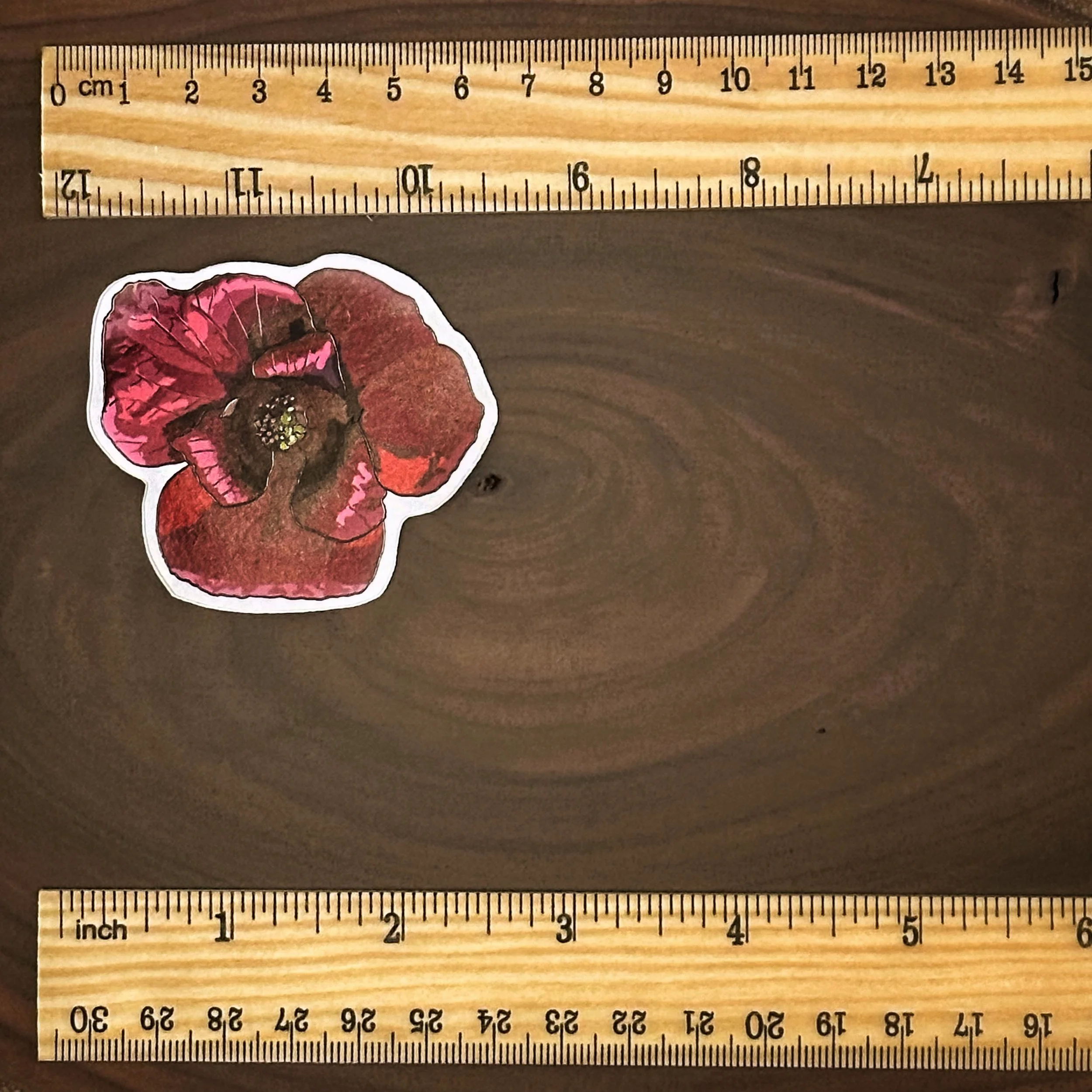 Pawpaw flower sticker measuring about 2 1/2 inches wide