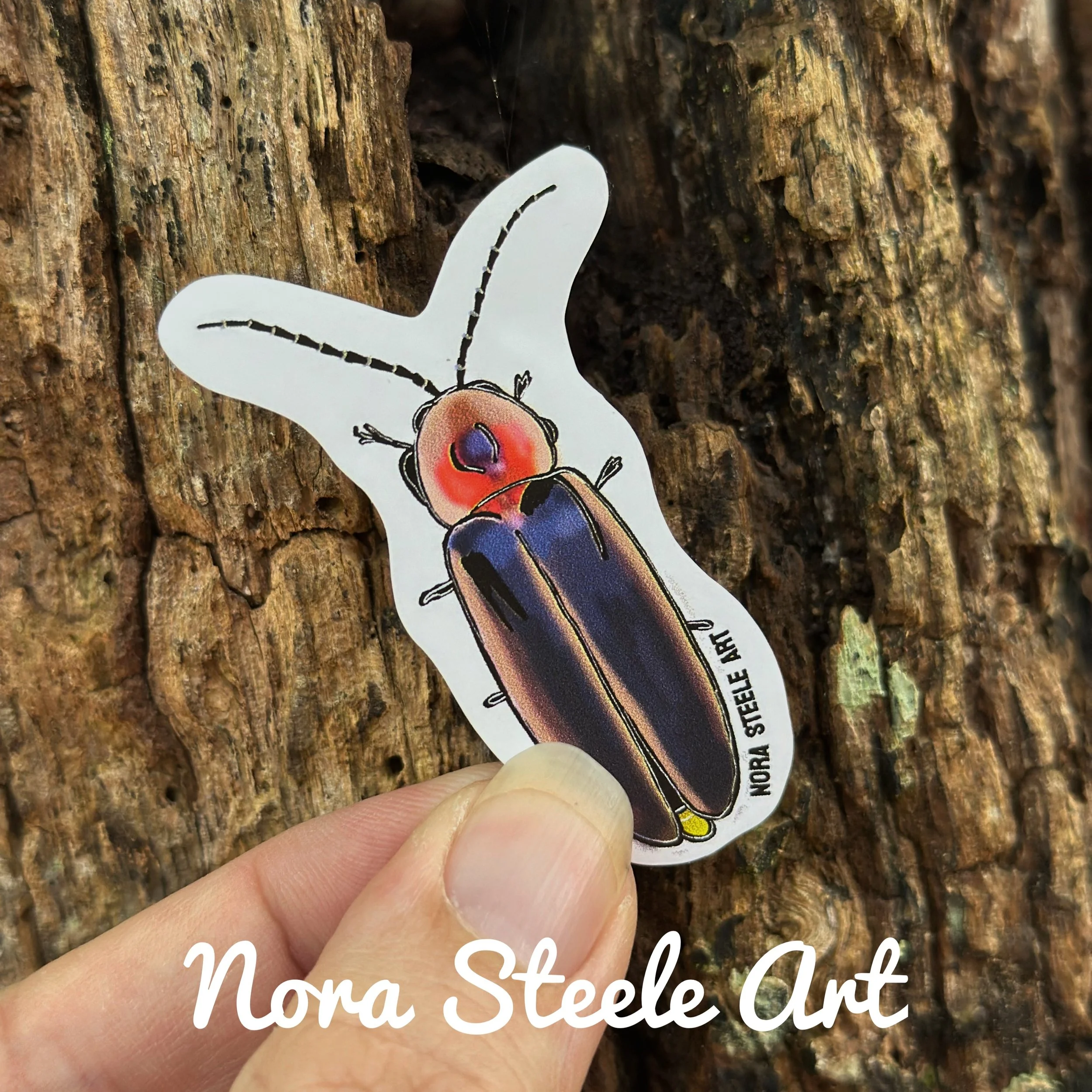 Firefly sticker on background of a tree