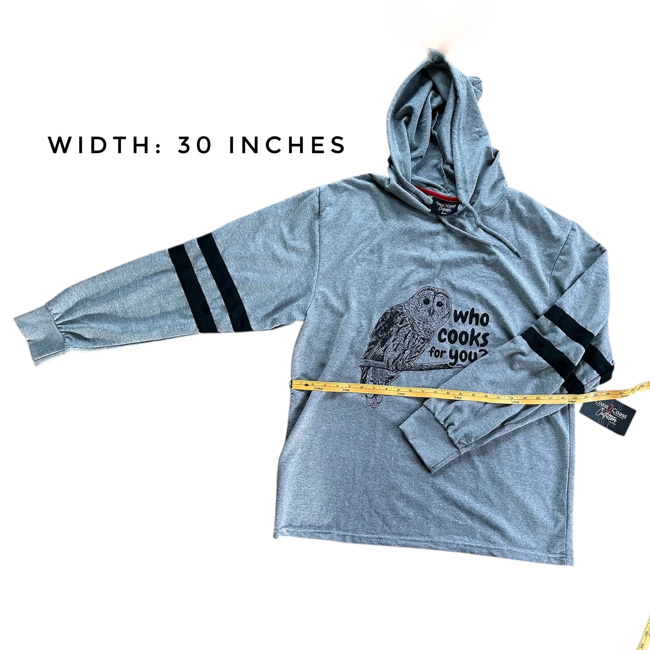 Long-sleeve shirt width 30 inches