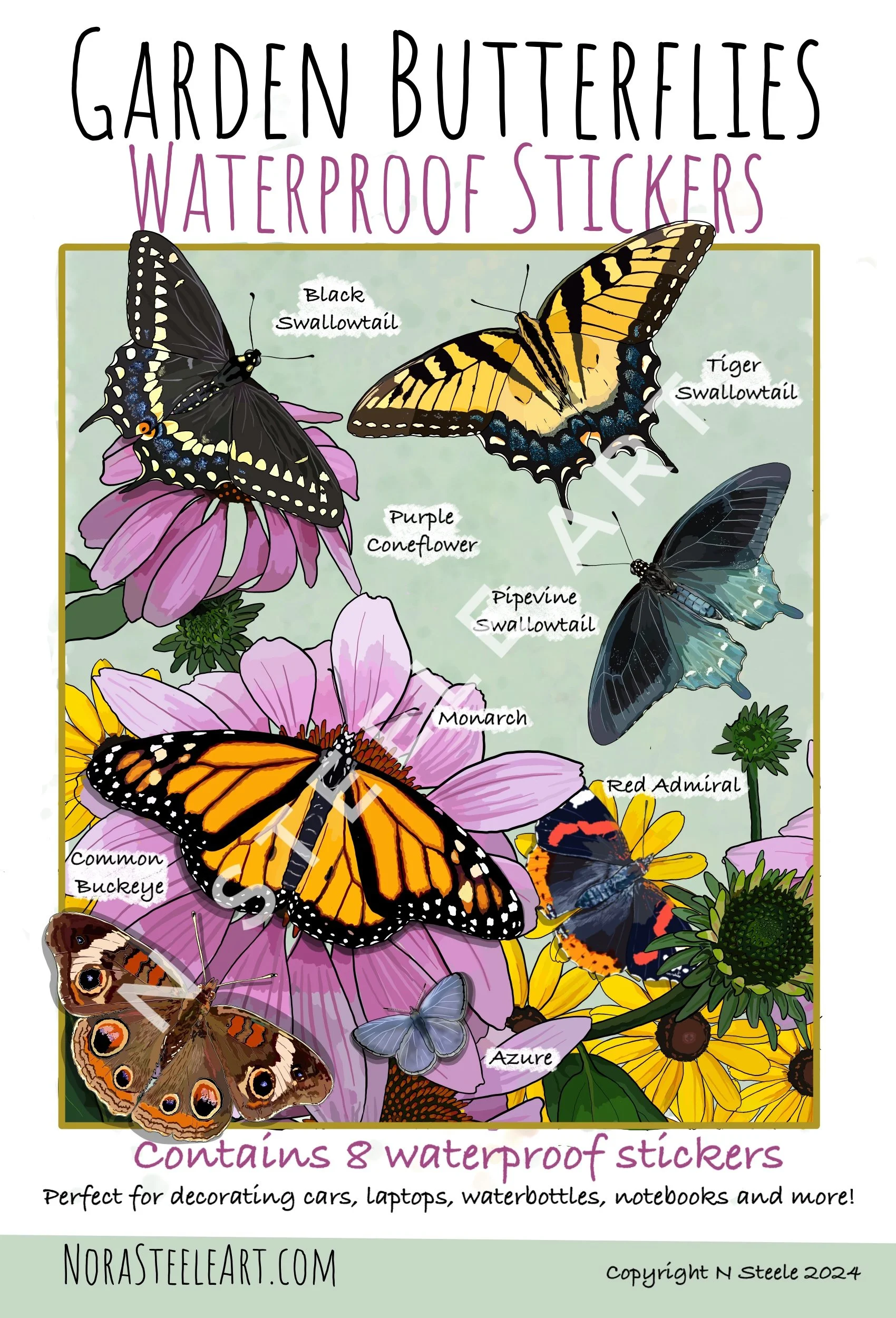 Garden butterflies sticker pack art