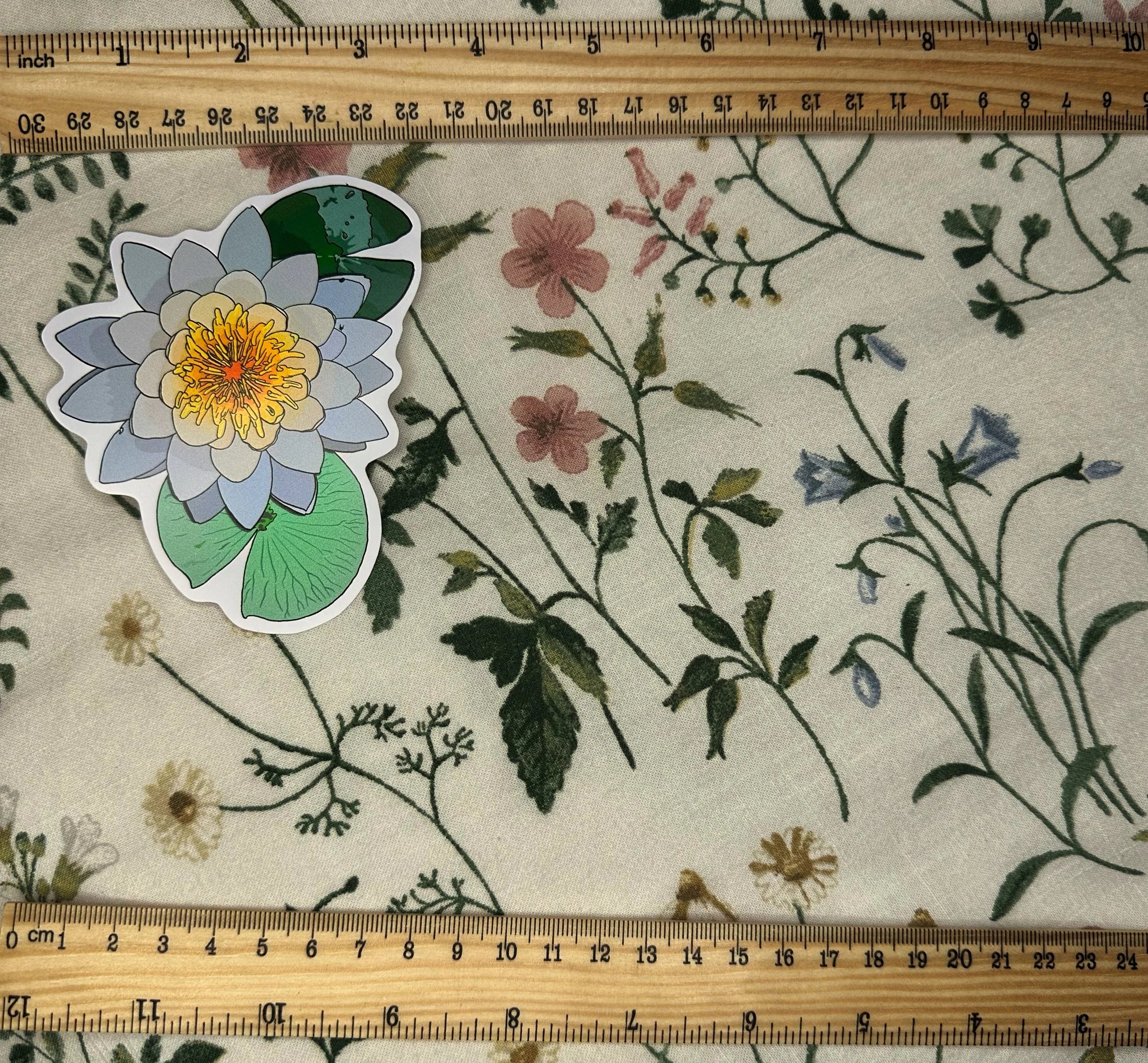 Sweet scented water lily sticker measuring about 3 inches wide