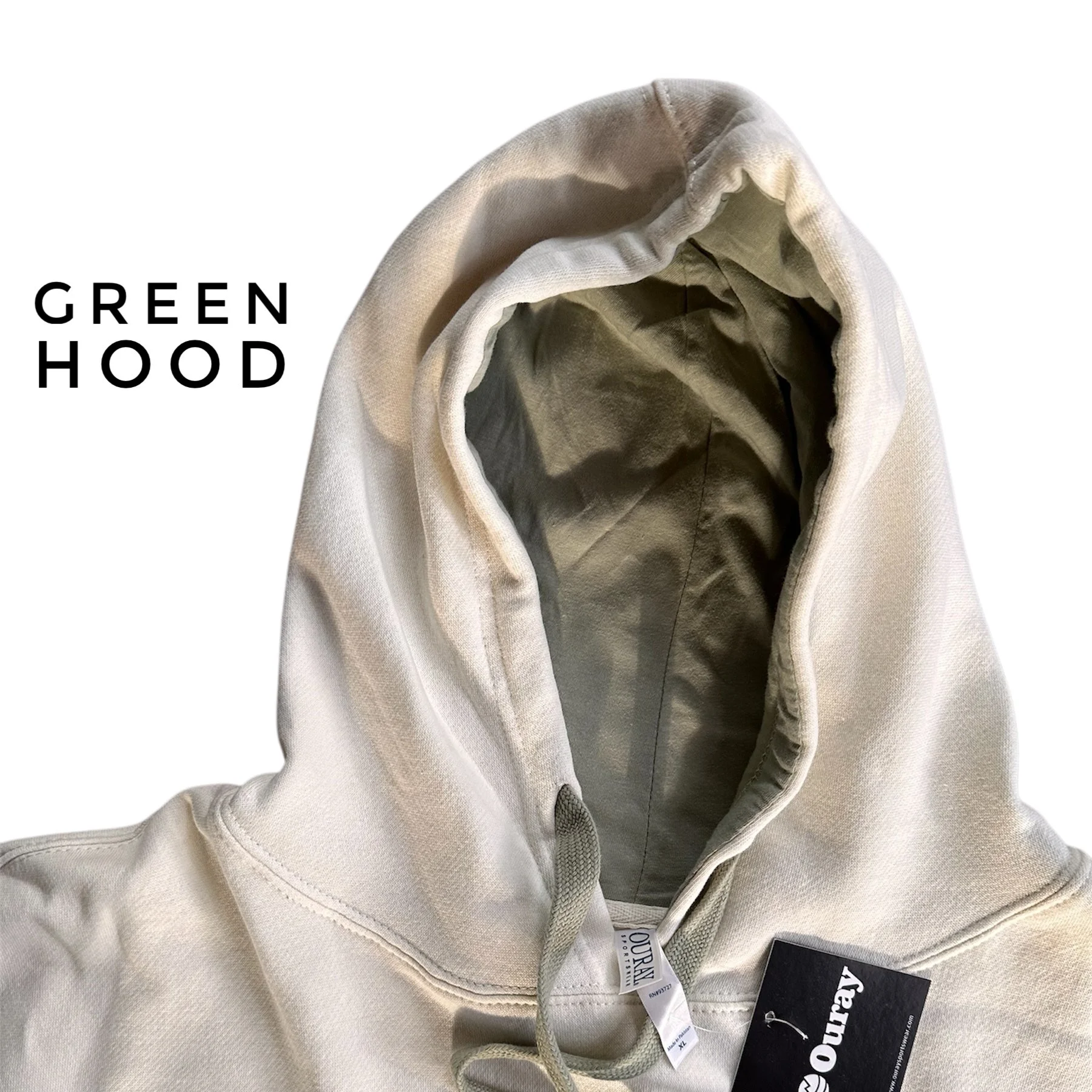 Close up of the green lining in hood