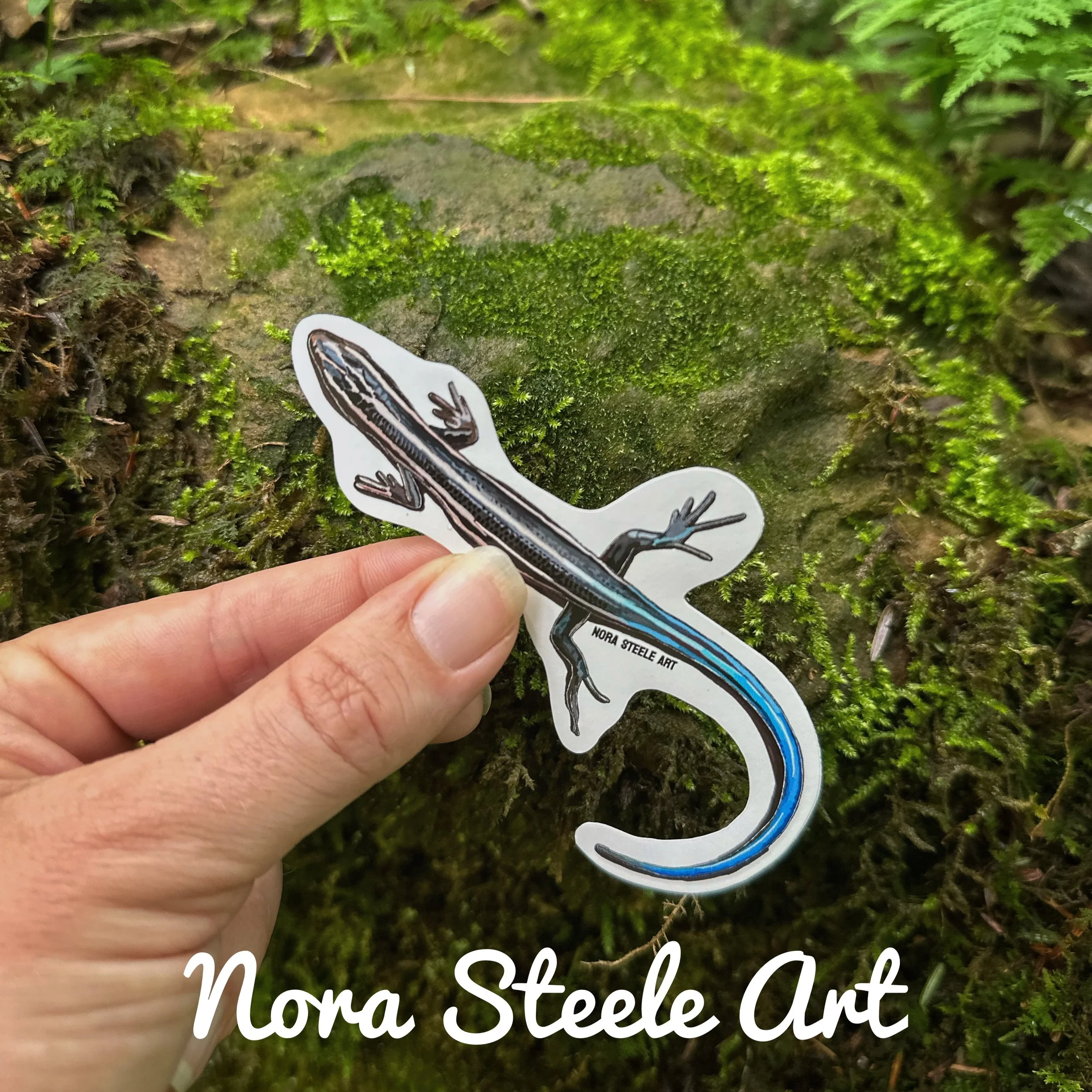 Five lined skink sticker on moss