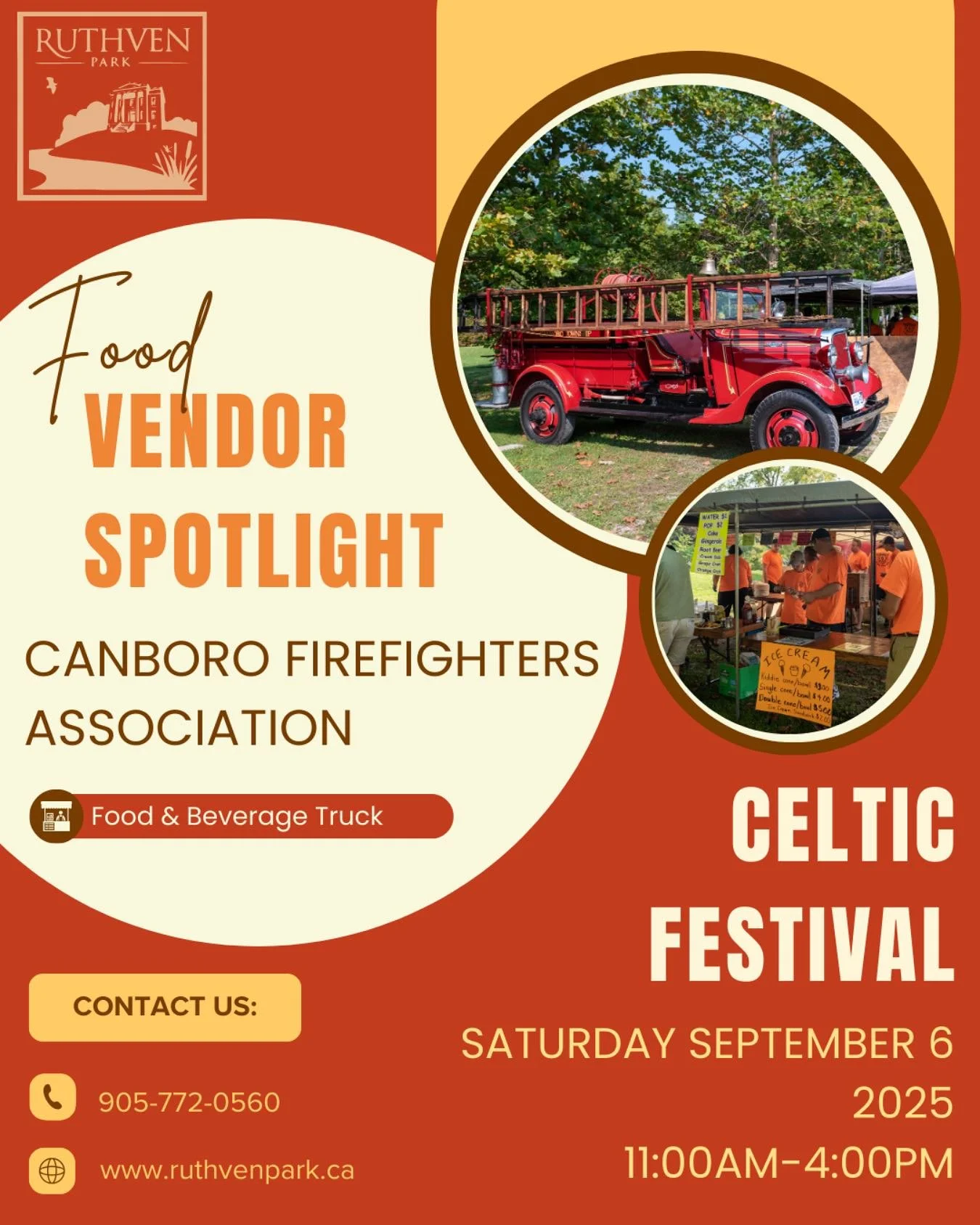 🔥🚒 Food Vendor Spotlight!
The Canboro Firefighters Association will be serving up delicious eats at our Celtic Festival on Saturday, September 6, from 11AM &ndash; 4PM! Come enjoy great food, live music, and a day full of history and culture at Rut