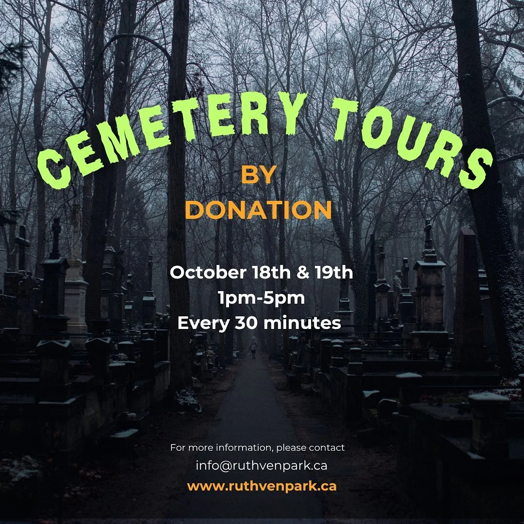 CEMETERY TOURS 
Uncover the stories and symbolism behind the Thompson family&rsquo;s historic gravestones.
The Thompson Family Cemetery Tours explore Victorian burial traditions and local heritage.
🕰️ October 18 &amp; 19 | 1&ndash;5pm
🎟️ By donatio
